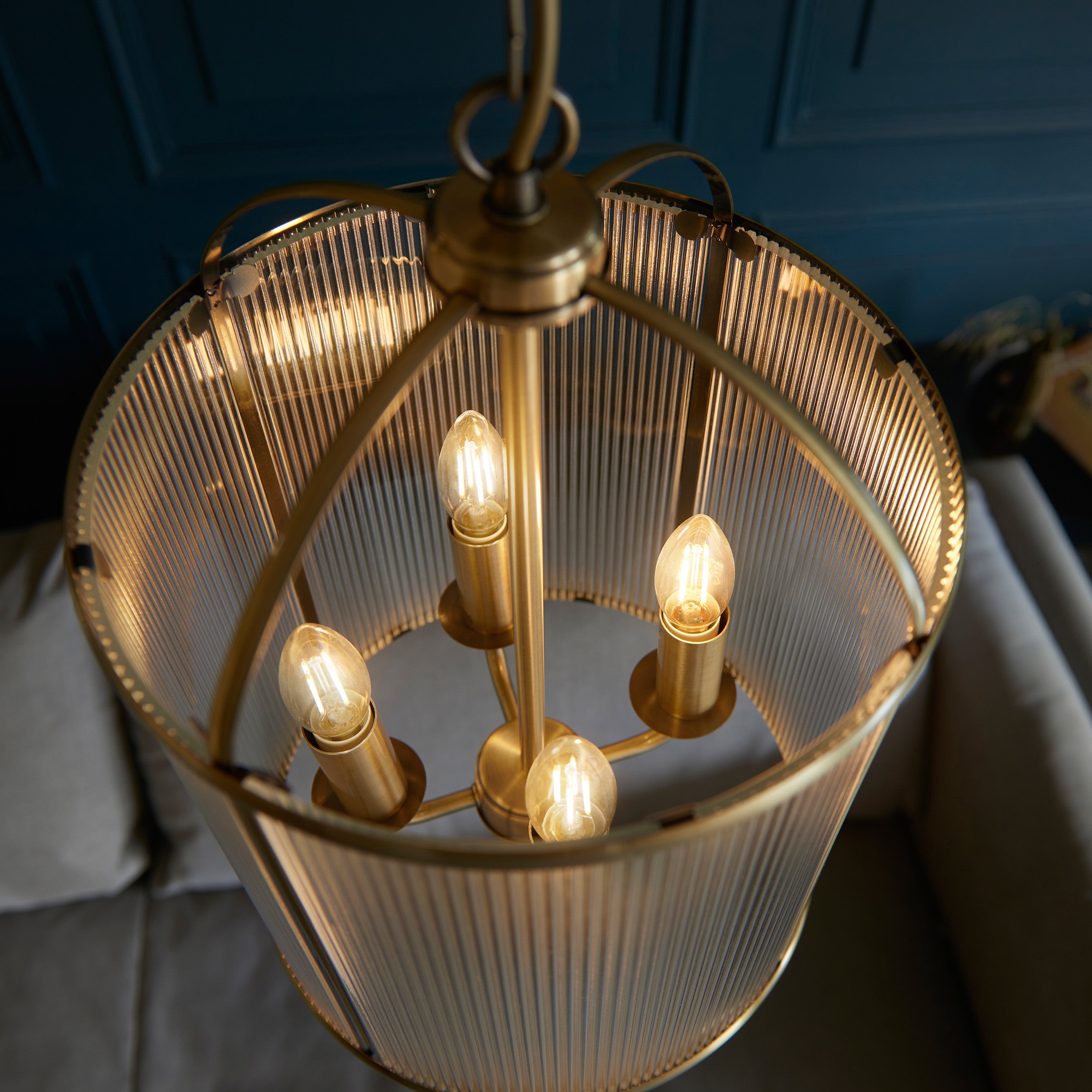 Annetta Ribbed Glass & Gold Pendant Light | Large