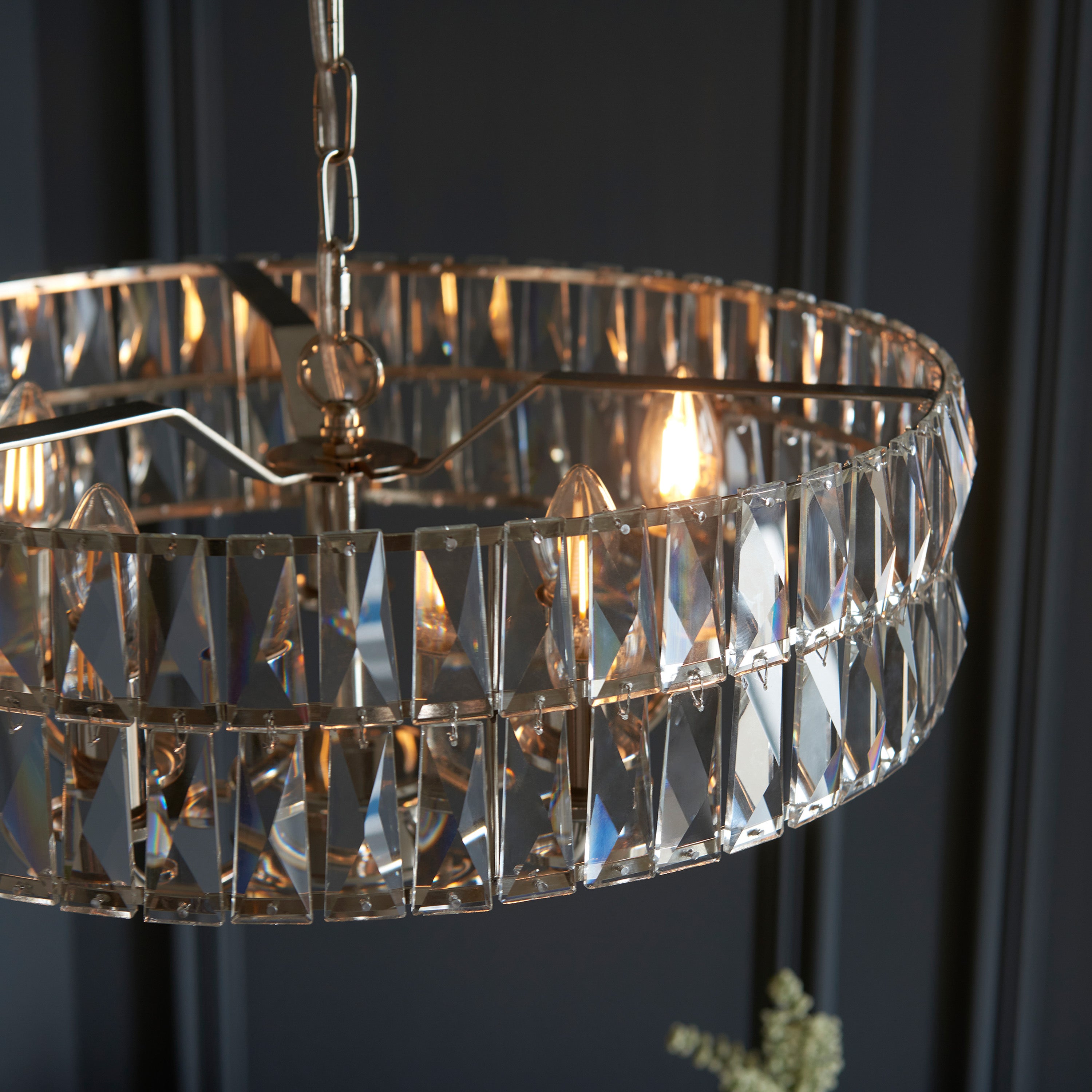 Albion Bright Nickel & Crystal Glass Pendant Light | Large