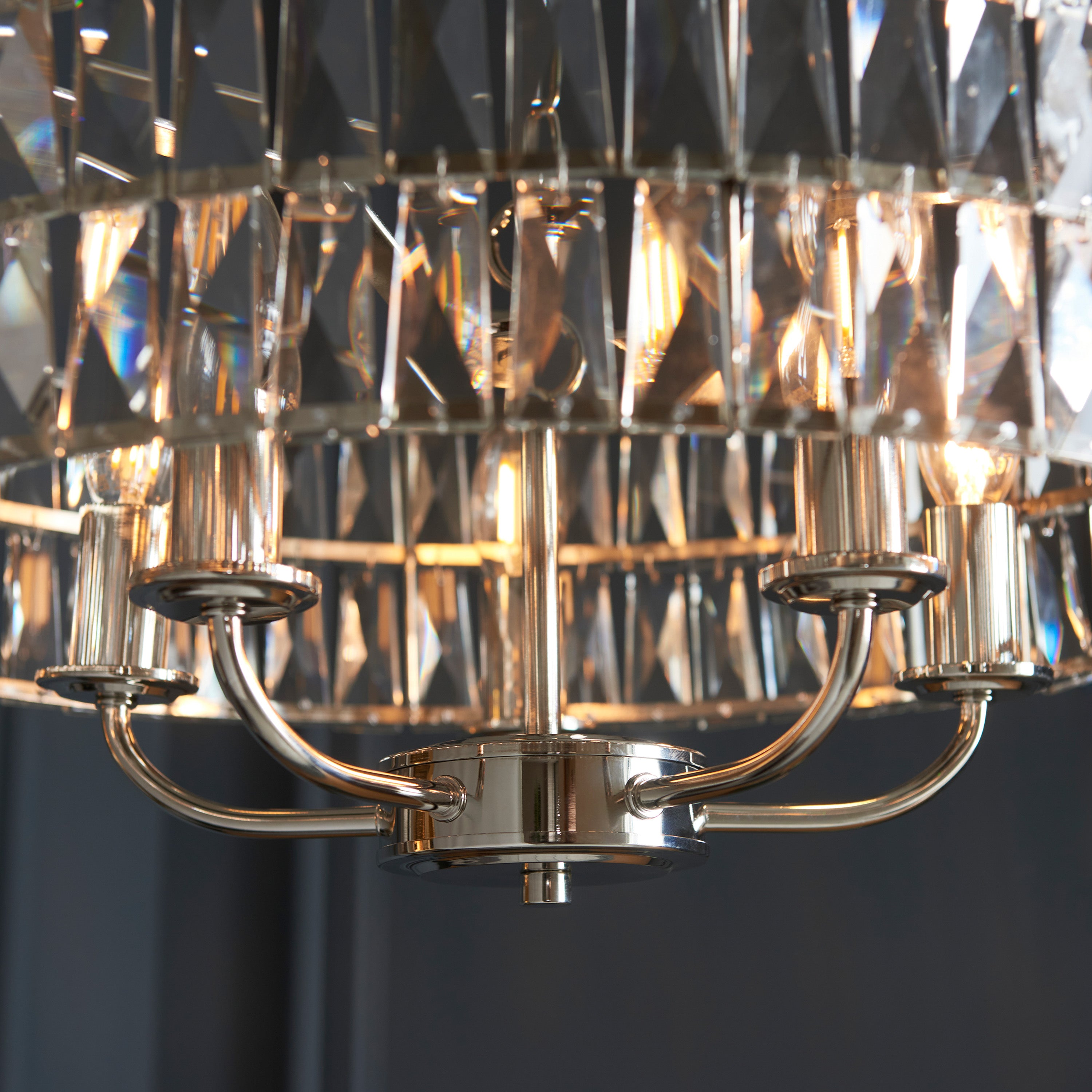 Albion Bright Nickel & Crystal Glass Pendant Light | Large