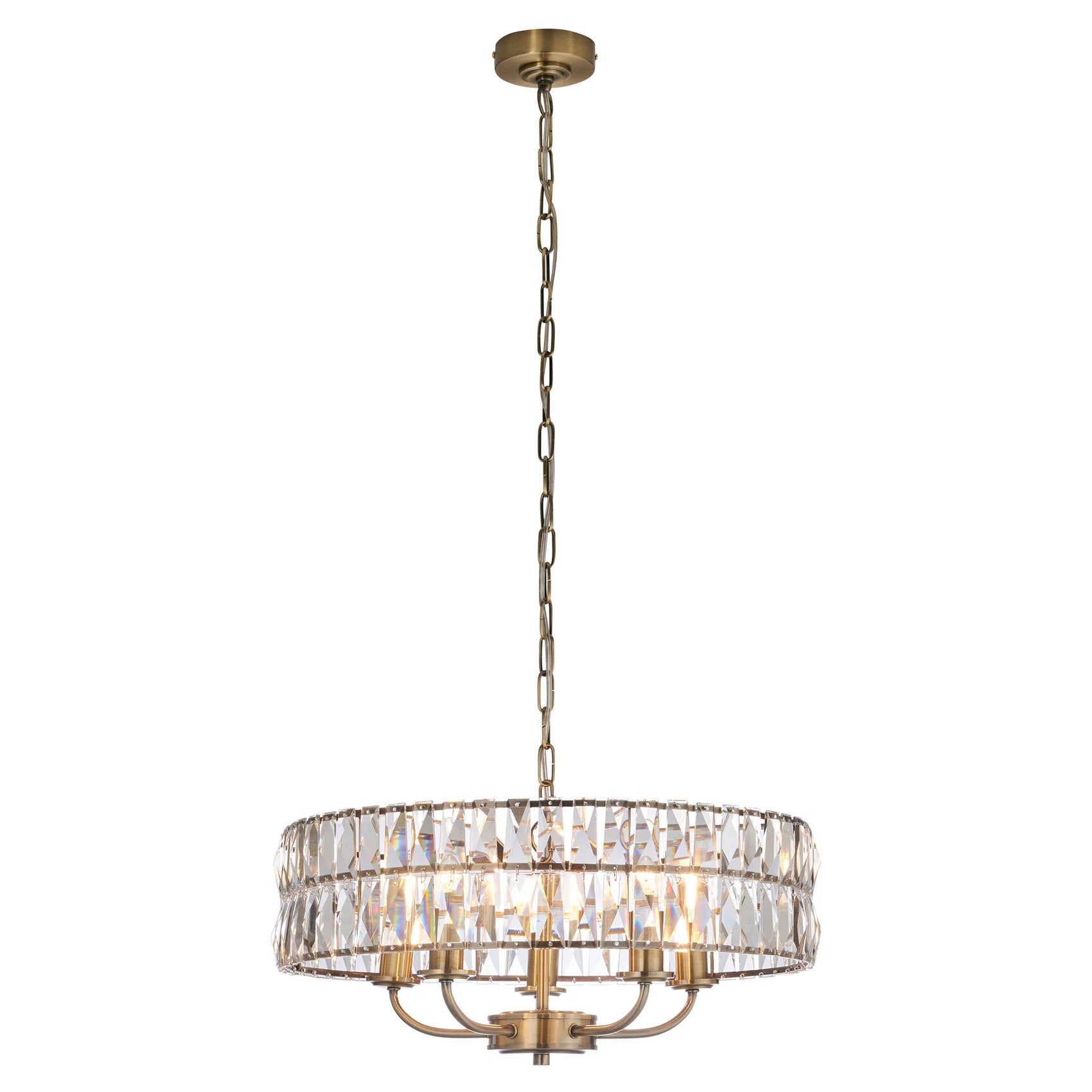 Albion Antique Brass & Crystal Glass Pendant Light | Large
