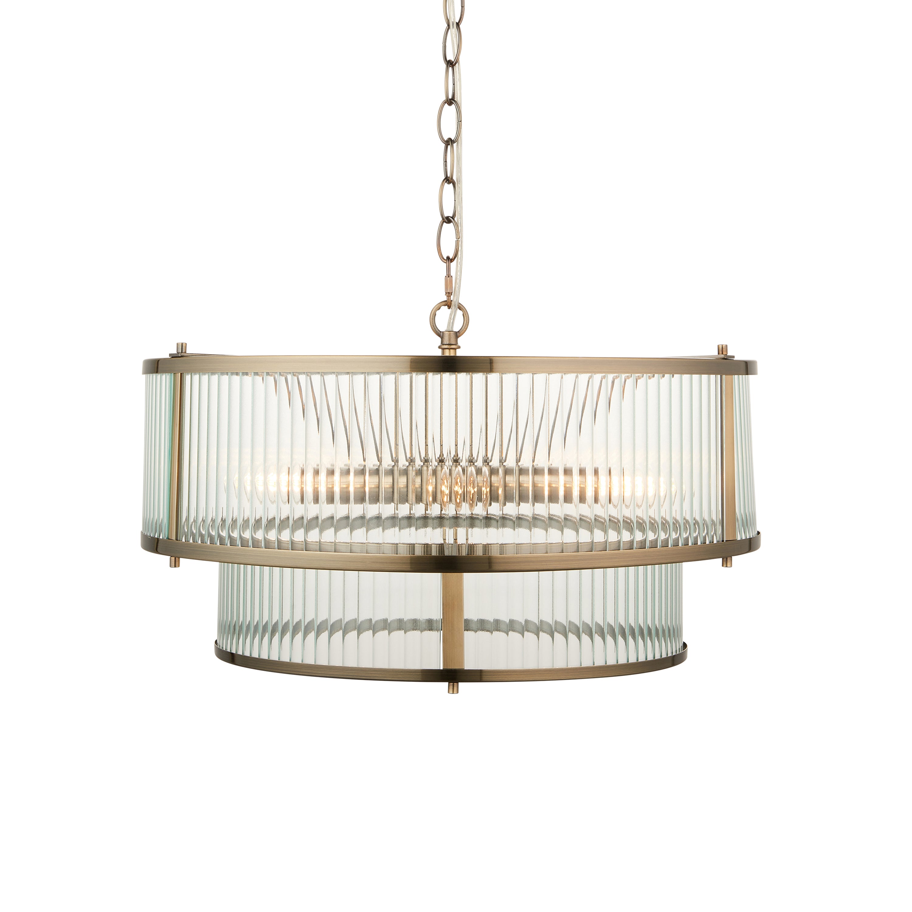 Hayden Antique Brass Gold & Ribbed Glass Pendant Light | Large
