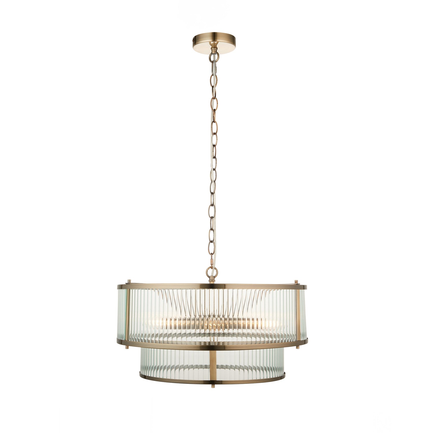 Hayden Antique Brass Gold & Ribbed Glass Pendant Light | Large