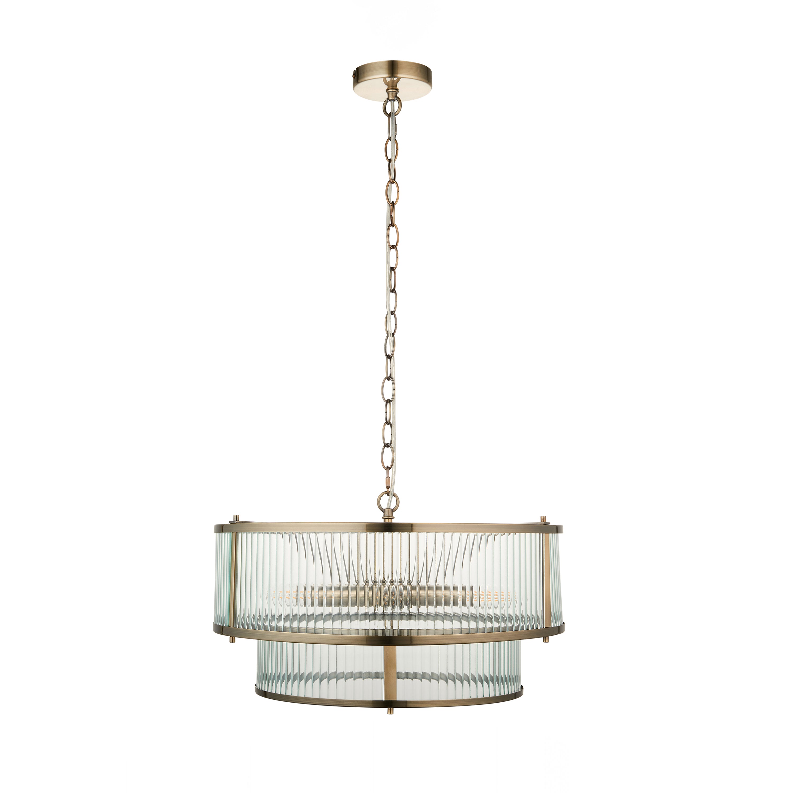 Hayden Antique Brass Gold & Ribbed Glass Pendant Light | Large