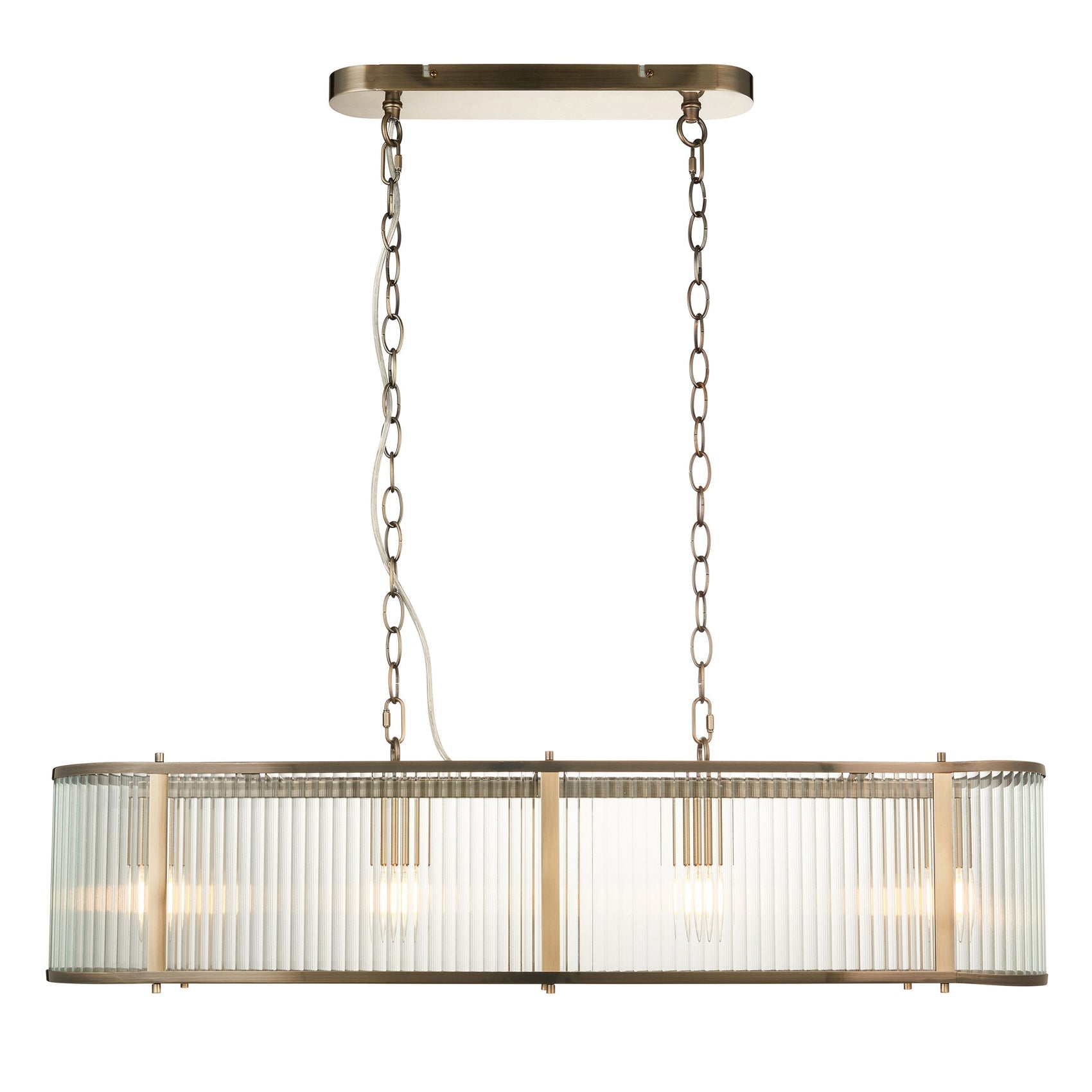 Hayden Antique Brass Gold & Ribbed Glass Oval Pendant Light Strip