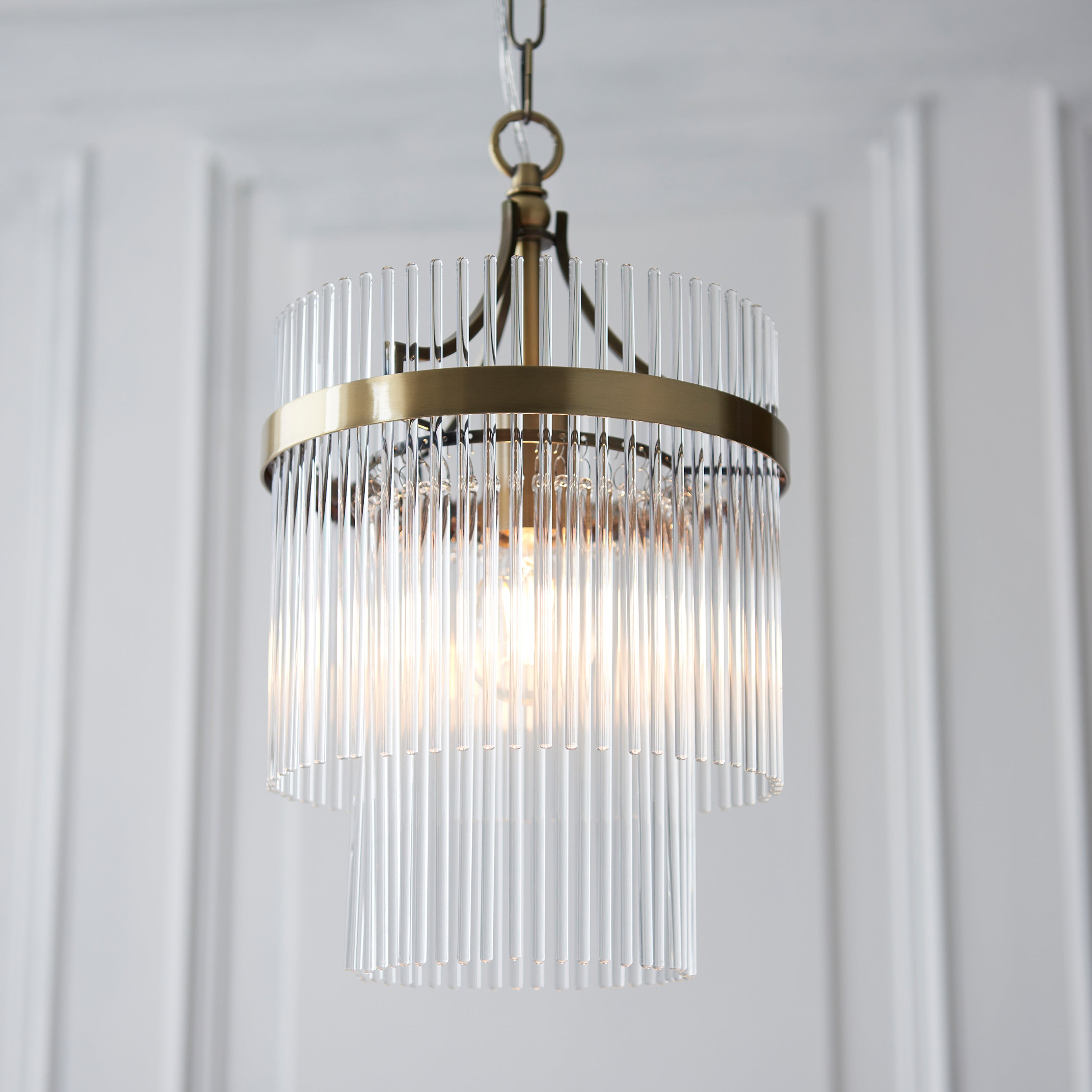 Vizzini Antique Brass Gold & Glass Single Pendant Light