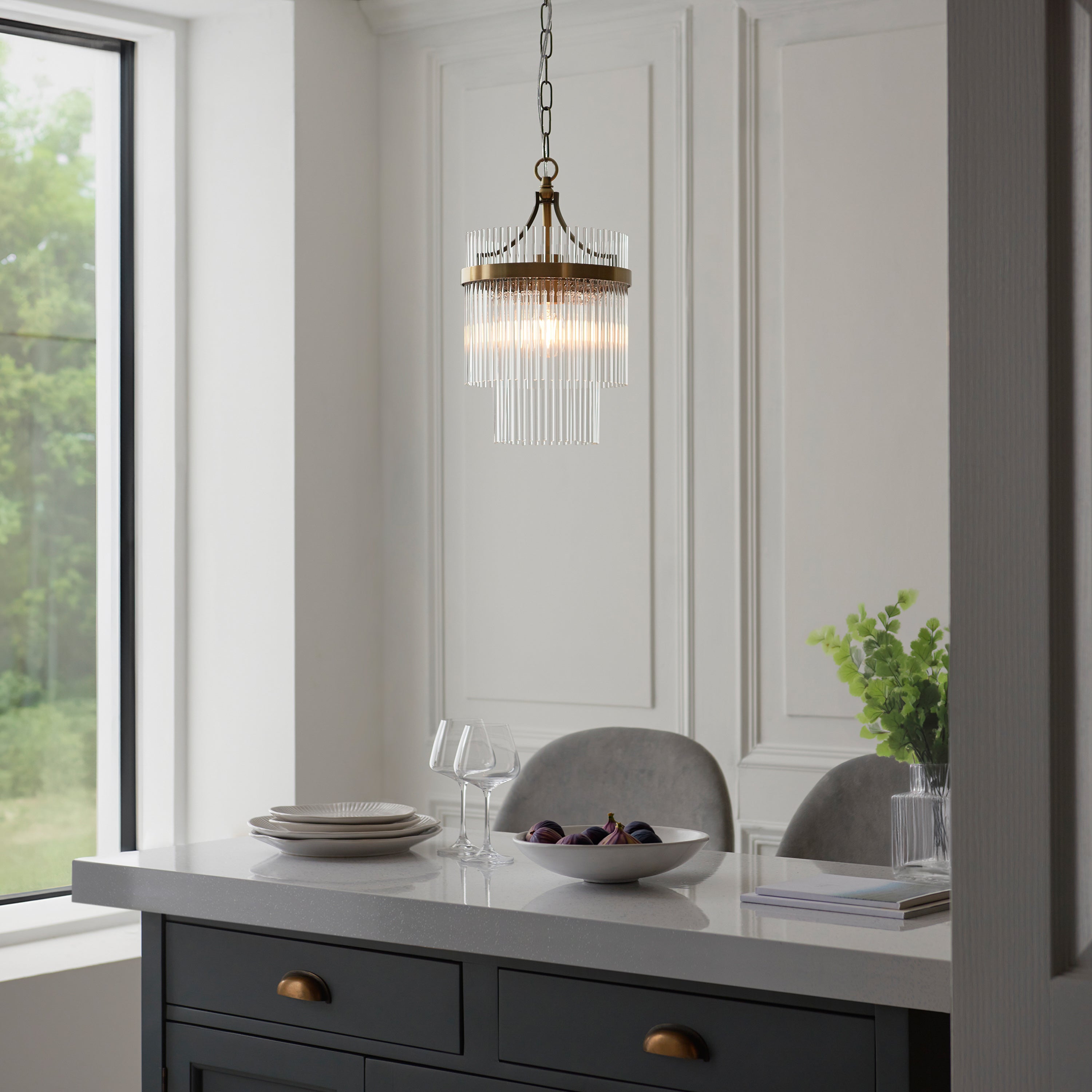 Vizzini Antique Brass Gold & Glass Single Pendant Light