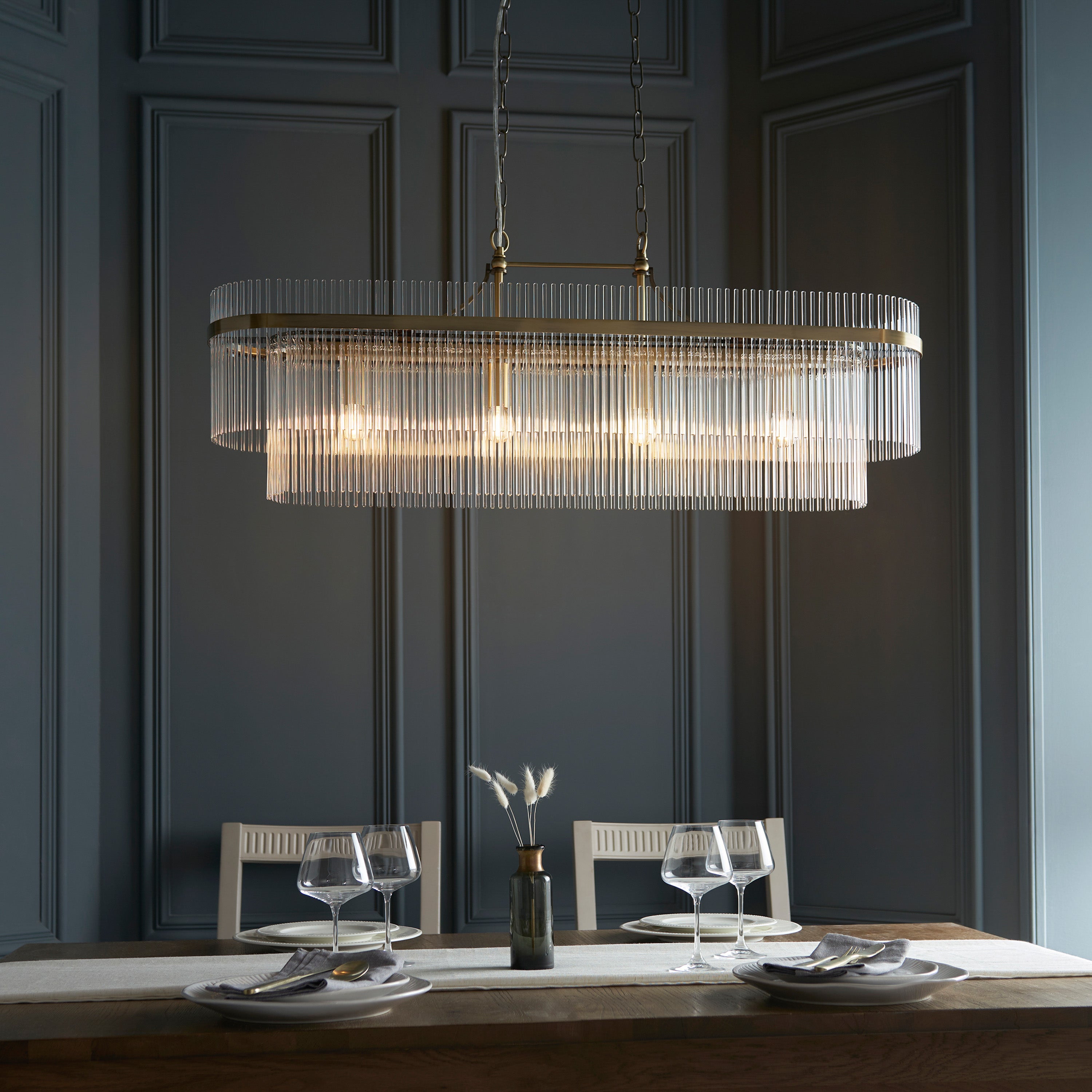 Vizzini Antique Brass Gold & Glass Oval Pendant Light