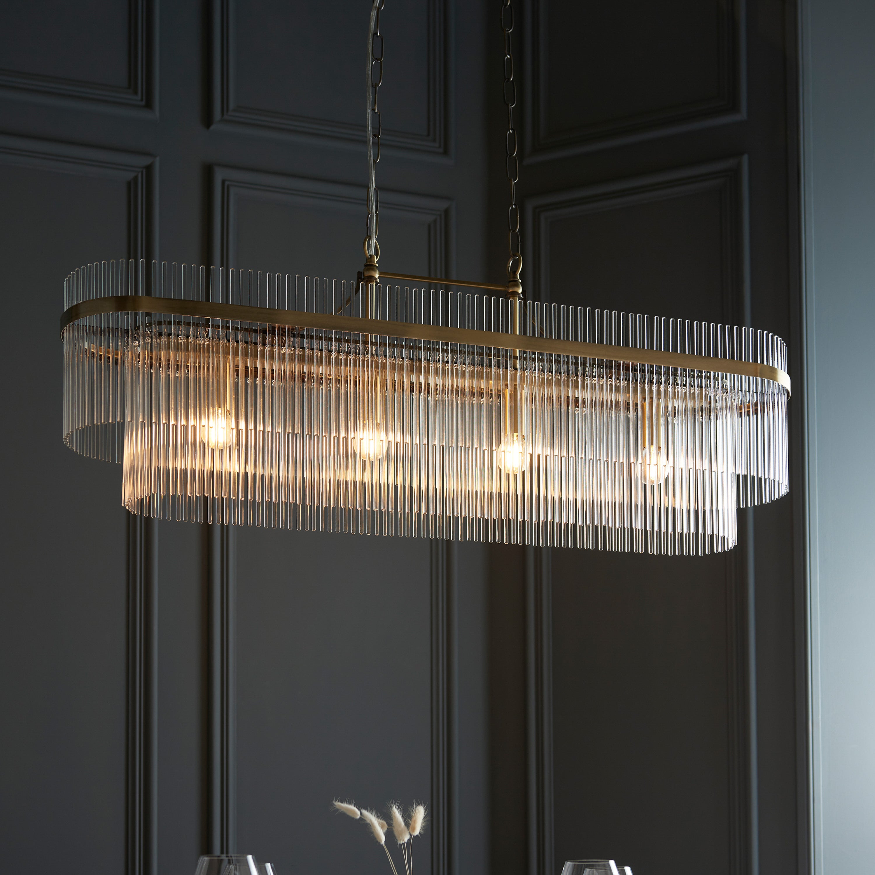 Vizzini Antique Brass Gold & Glass Oval Pendant Light