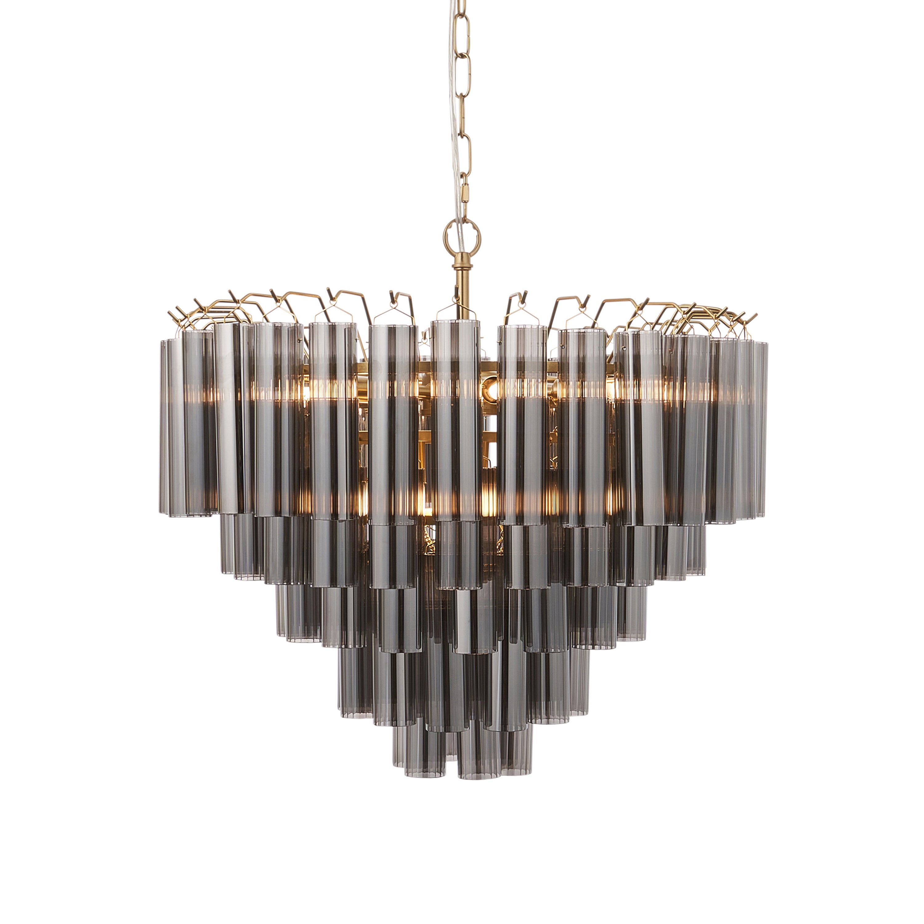 Balma Brushed Gold & Ribbed Smoked Glass Chandelier | Large