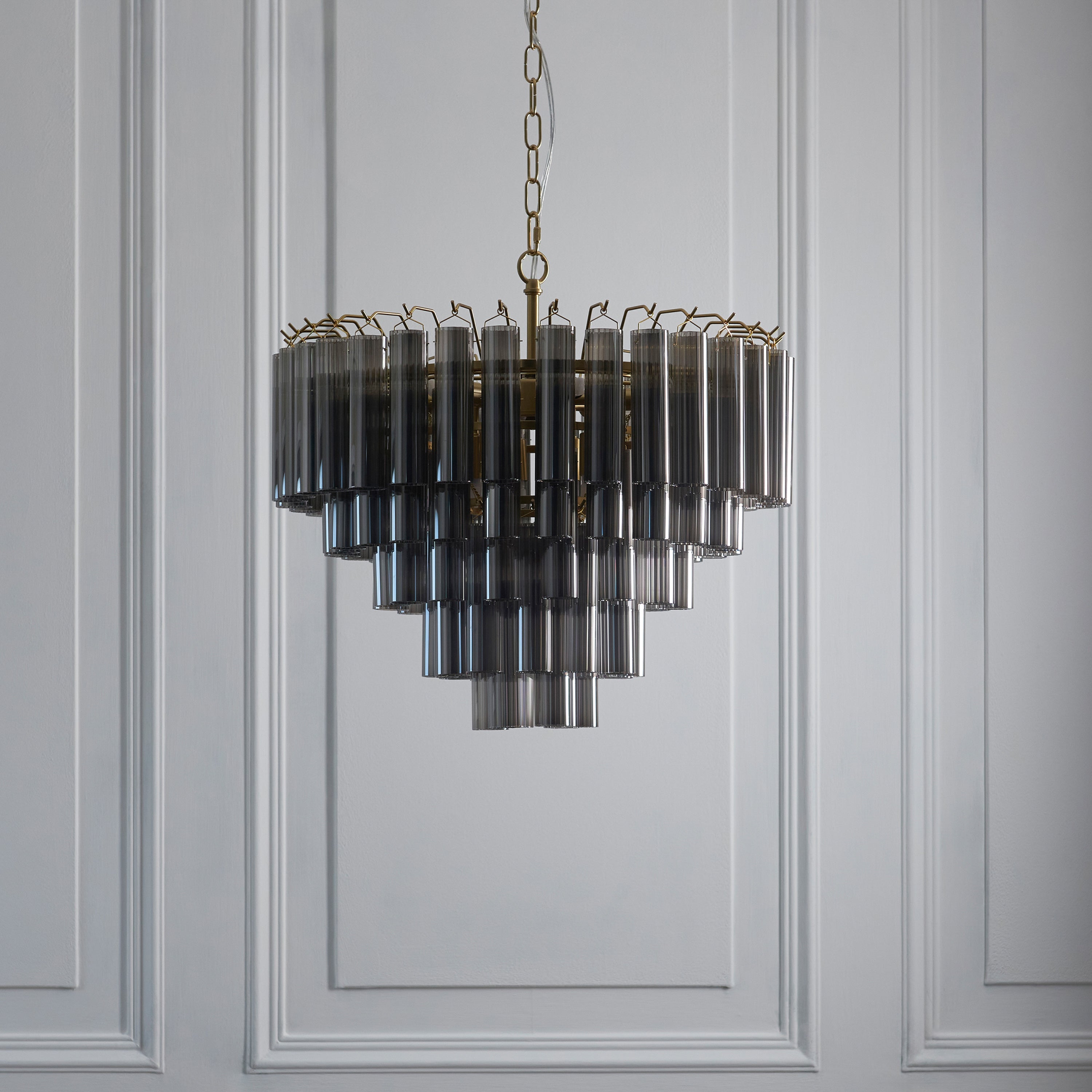 Balma Brushed Gold & Ribbed Smoked Glass Chandelier | Large