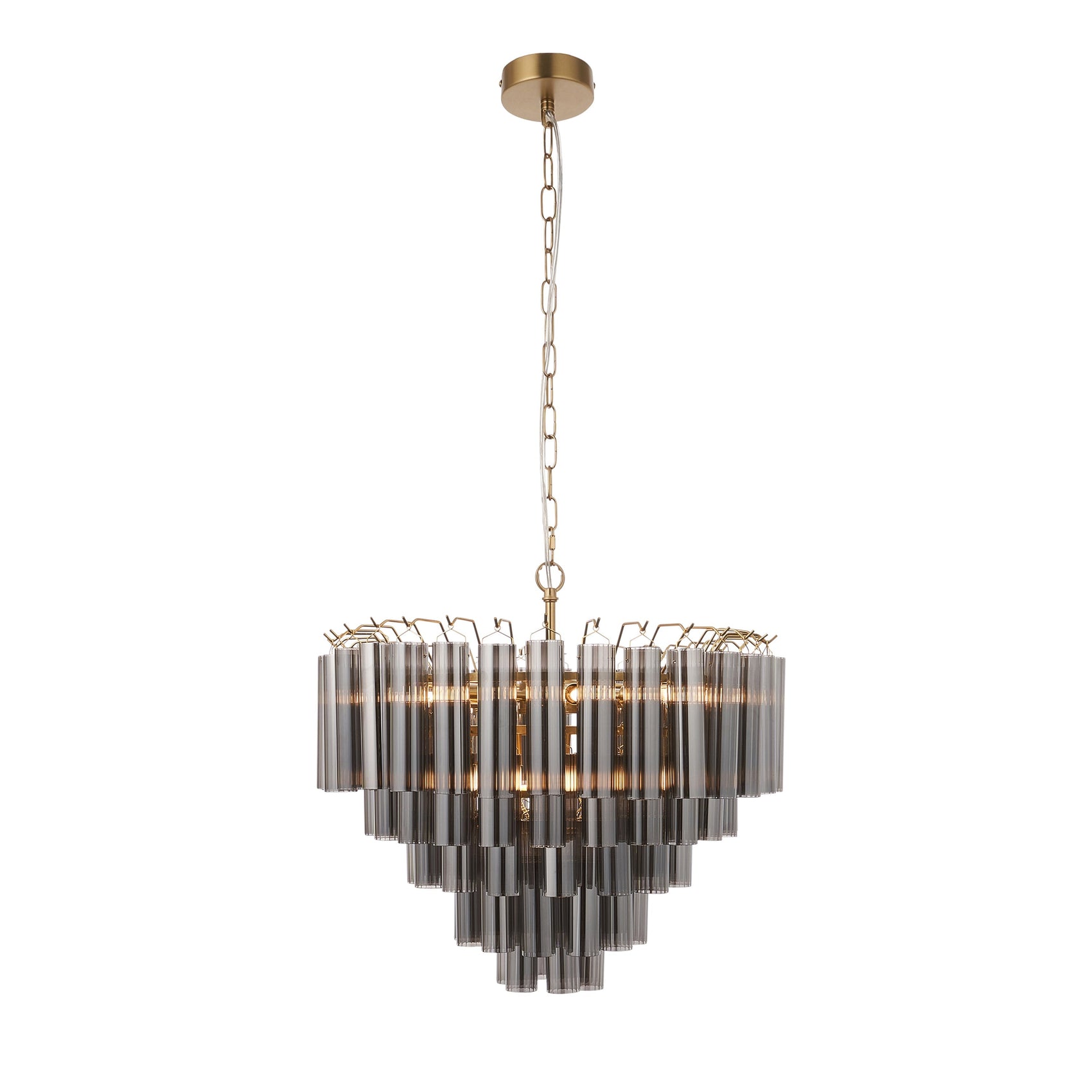 Balma Brushed Gold & Ribbed Smoked Glass Chandelier | Large