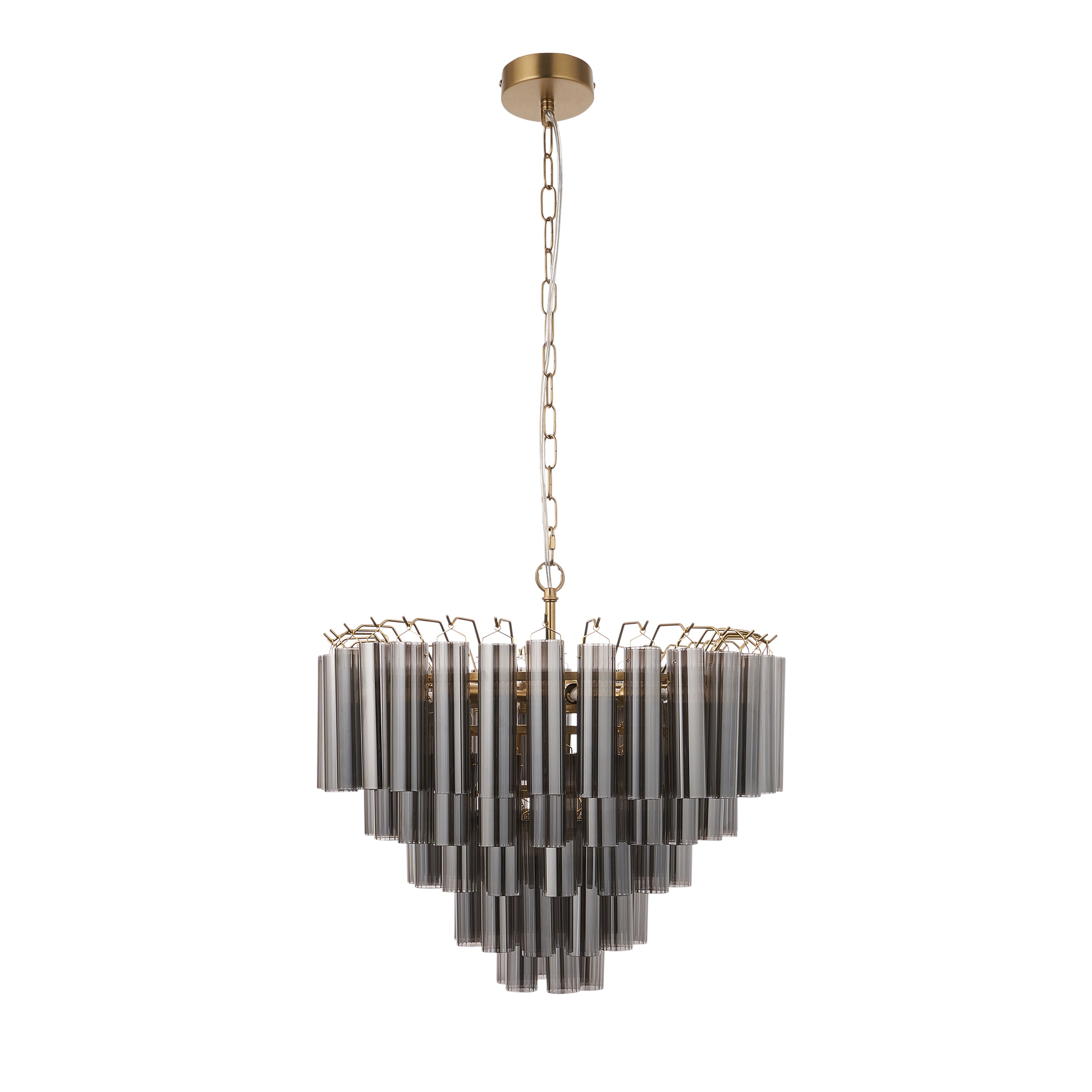 Balma Brushed Gold & Ribbed Smoked Glass Chandelier | Large