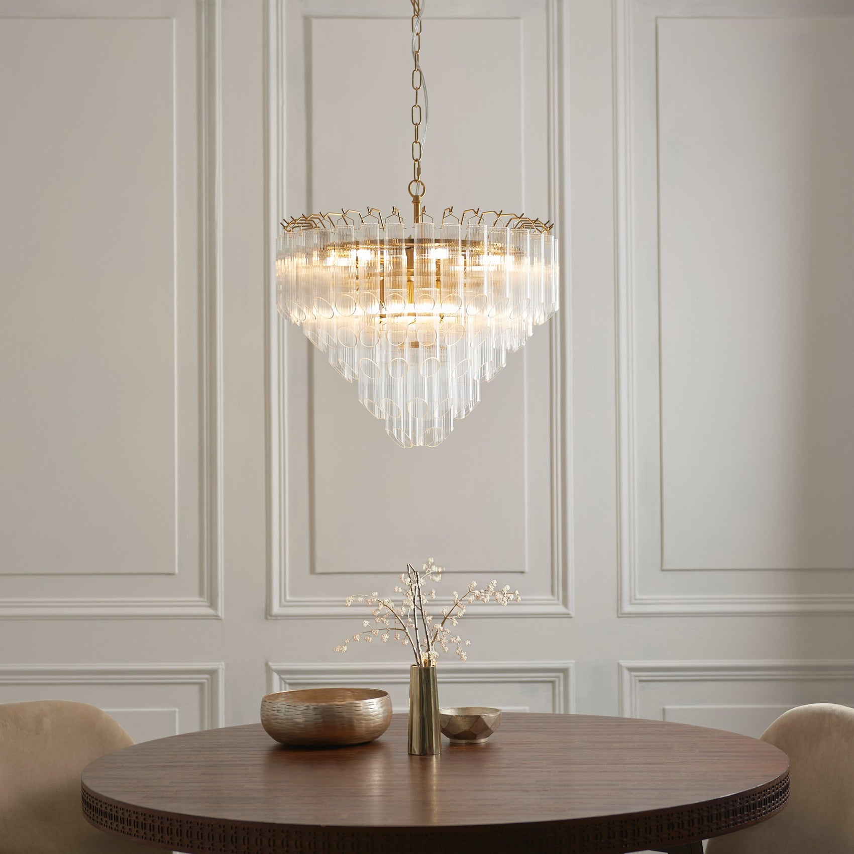 Balma Brushed Gold & Ribbed Glass Angled Edge Chandelier