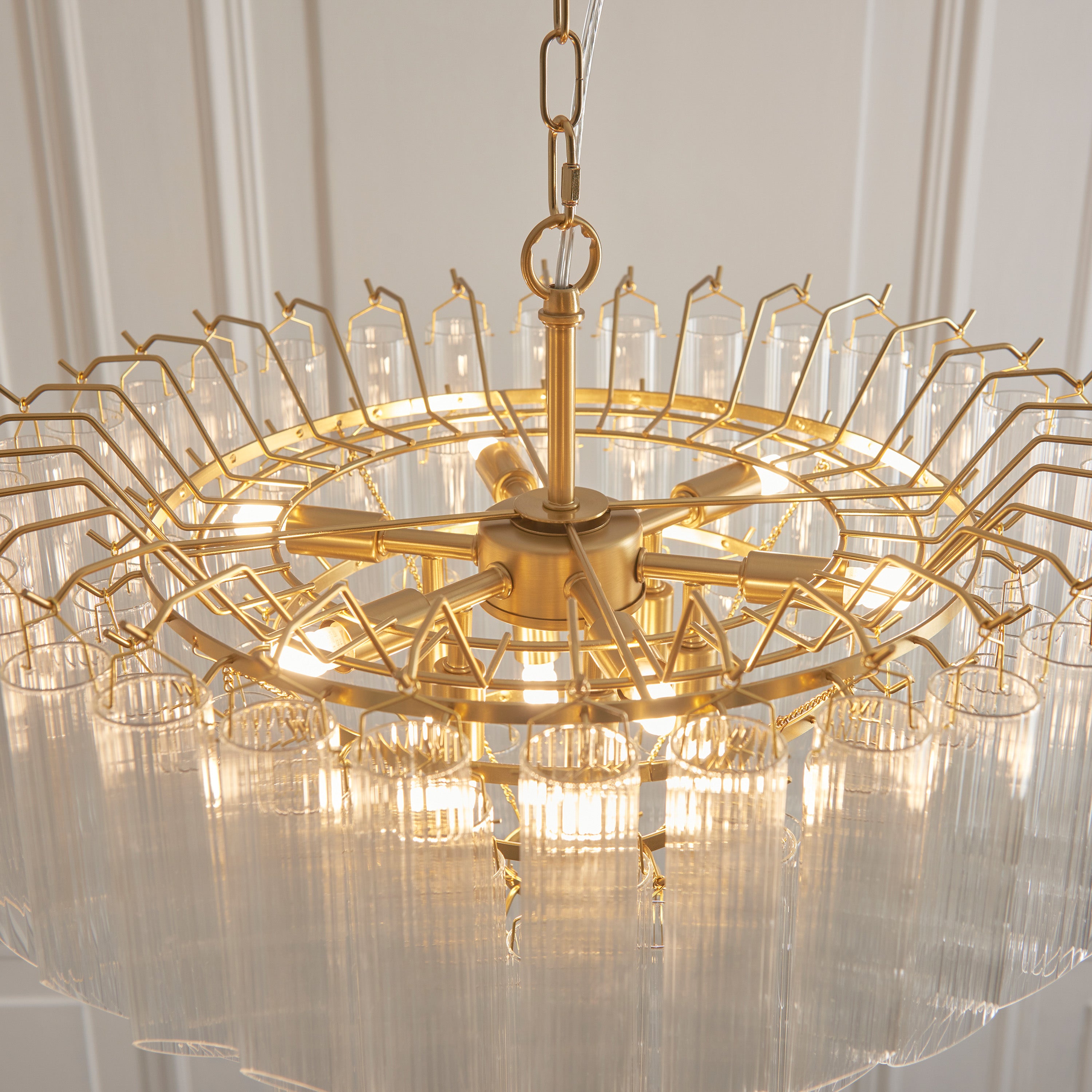 Balma Brushed Gold & Ribbed Glass Chandelier | Large