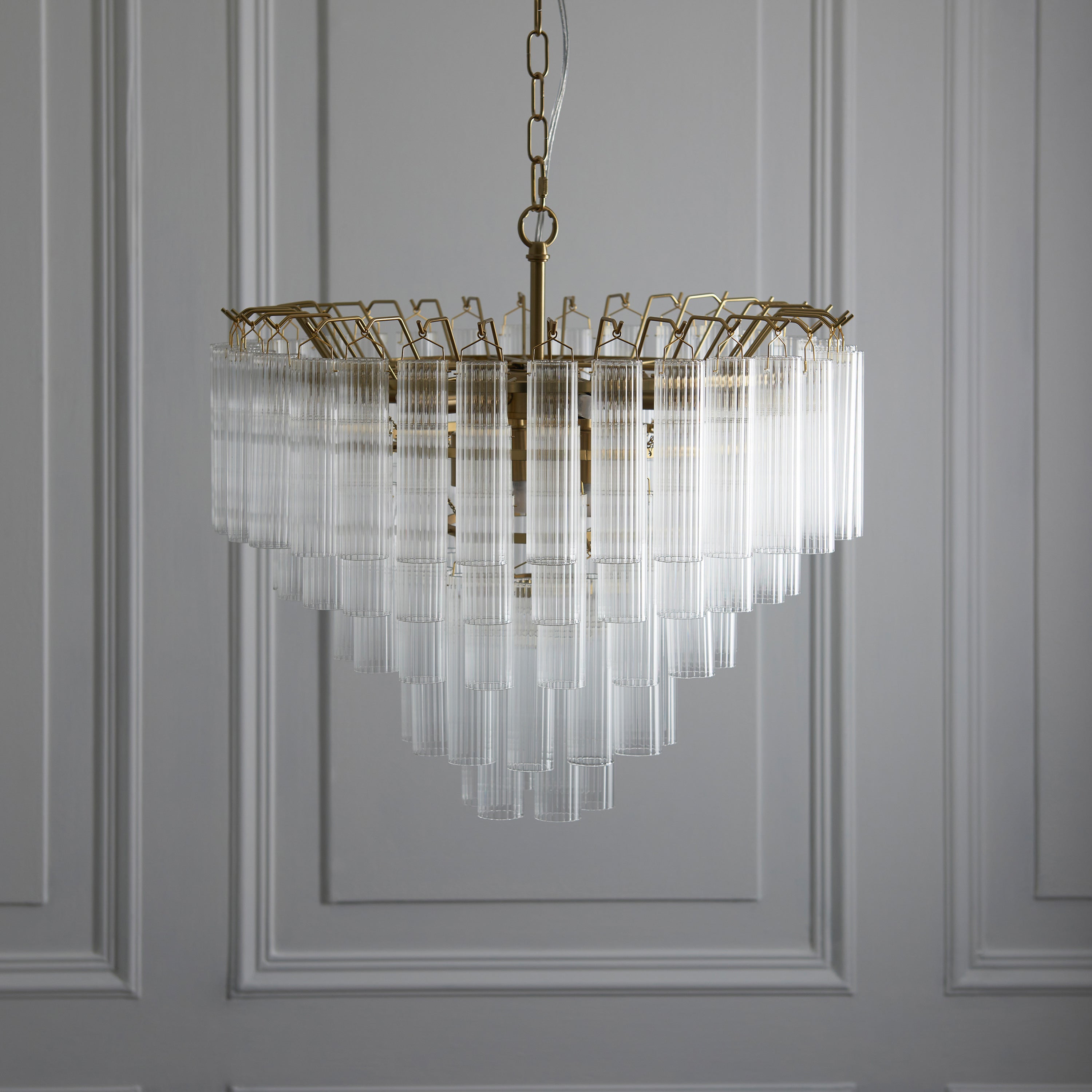 Balma Brushed Gold & Ribbed Glass Chandelier | Medium