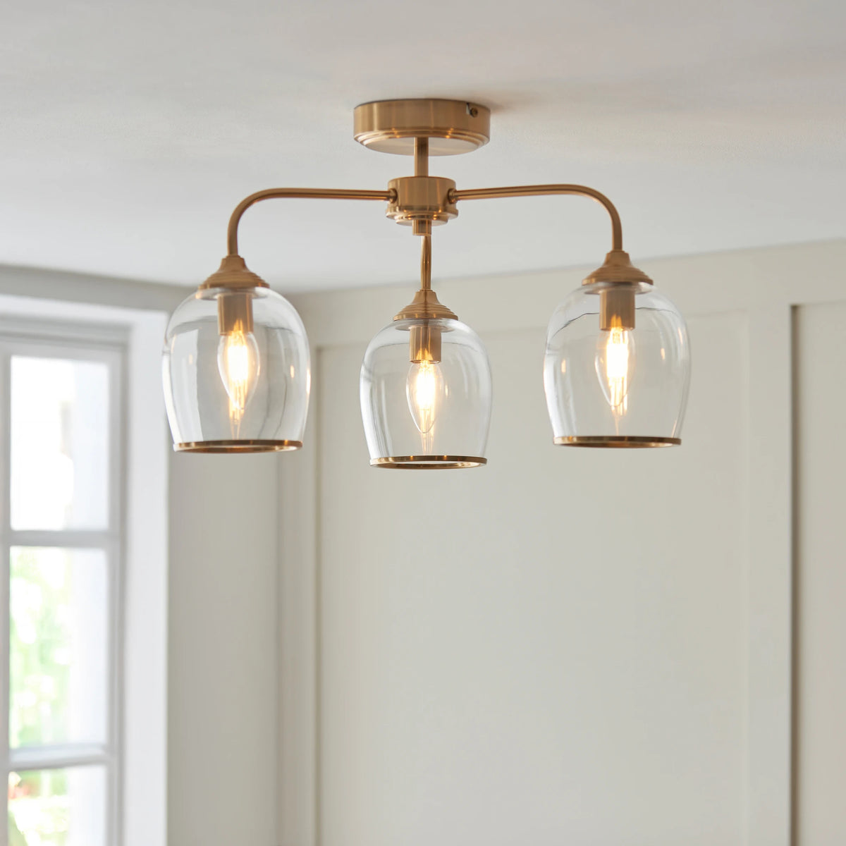 Gramercy Brushed Aged Brass 3 Light Ceiling Light