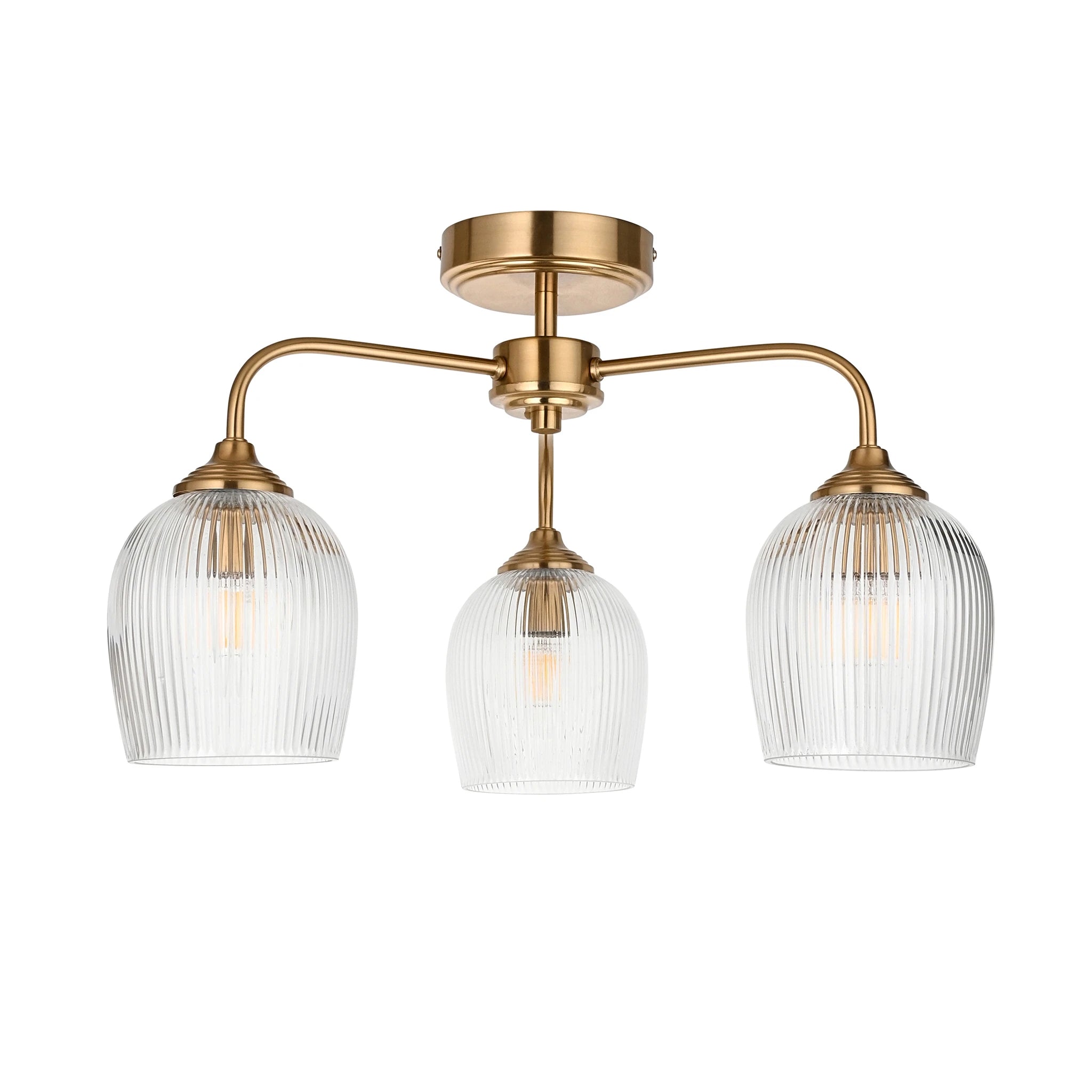 Gramercy Ribbed Brushed Aged Brass 3 Light Ceiling Light