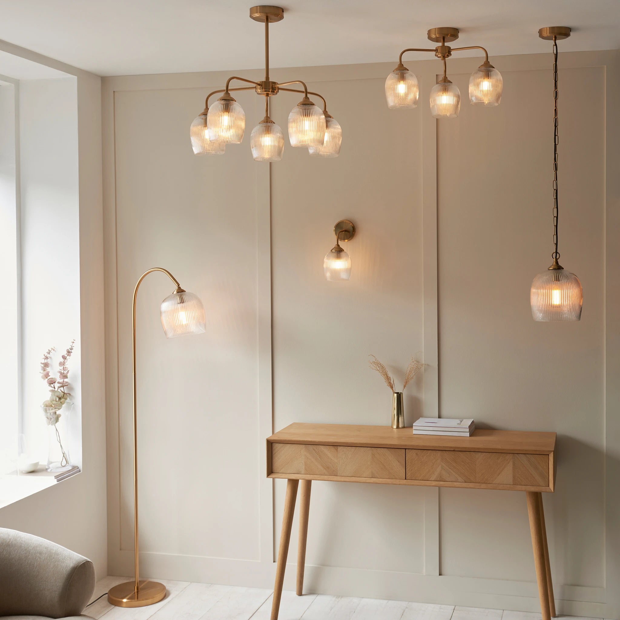 Gramercy Ribbed Brushed Aged Brass 3 Light Ceiling Light