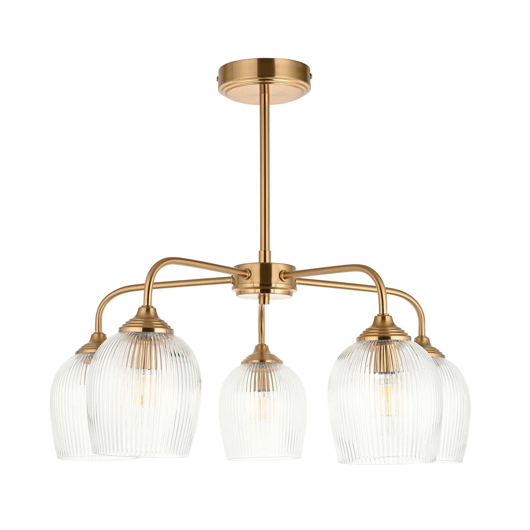 Gramercy Ribbed Brushed Aged Brass 5 Light Pendant
