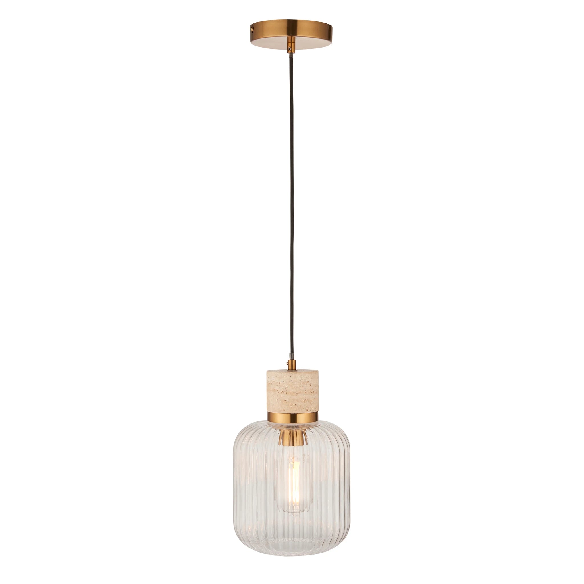 Marmora Ribbed Natural Travertine Single Pendant Light