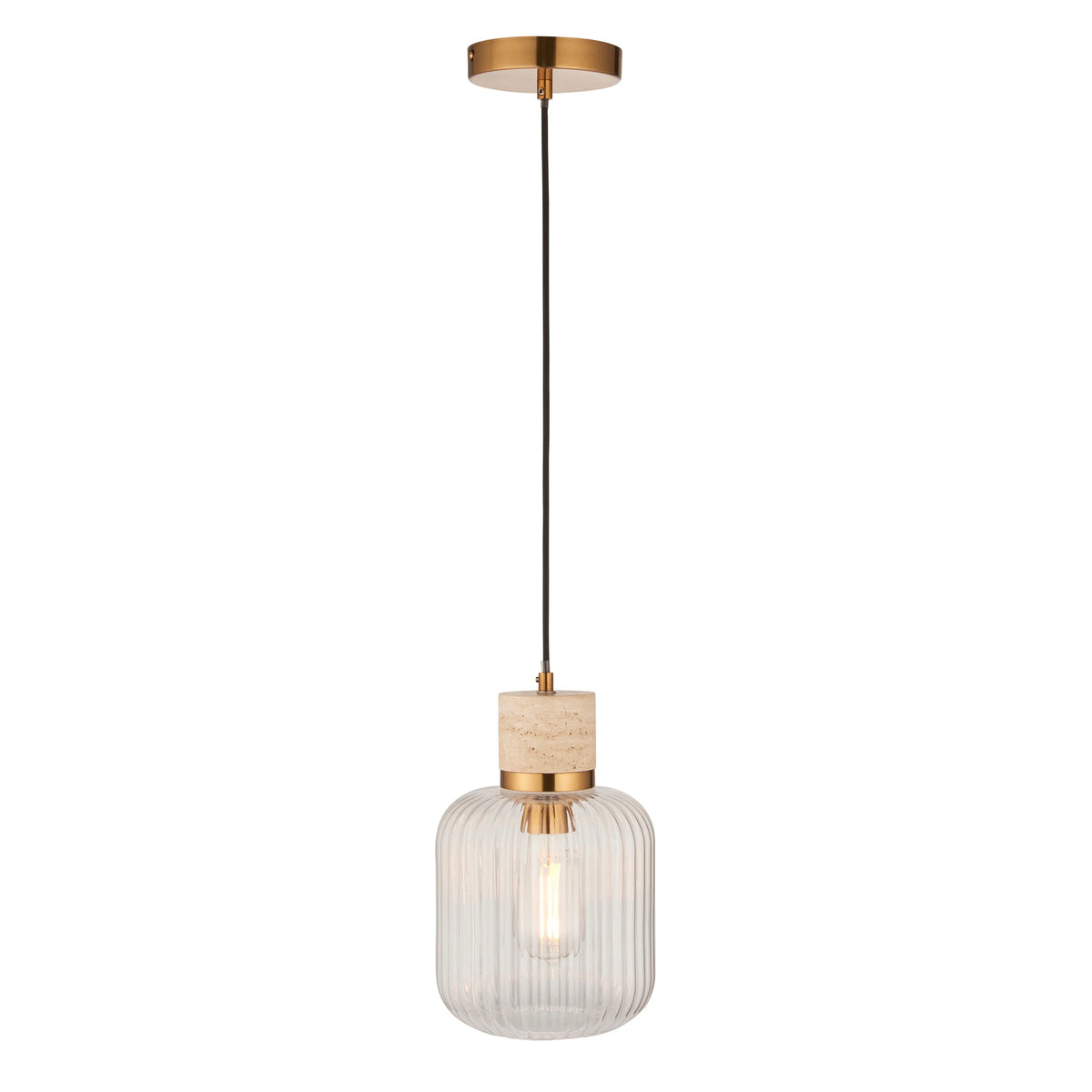 Marmora Ribbed Natural Travertine Single Pendant Light