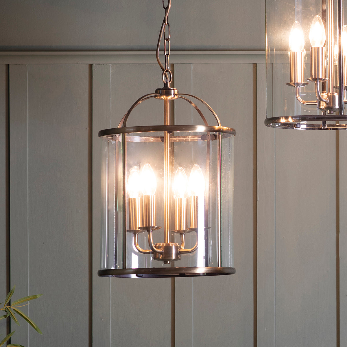 Annetta Lantern Antique Brass & Glass Pendant Light Large