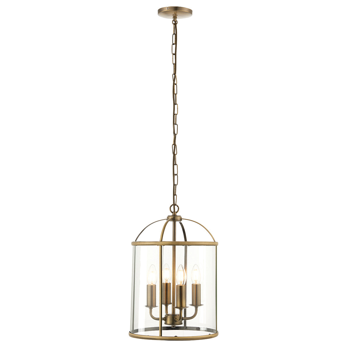 Annetta Lantern Antique Brass & Glass Pendant Light Large