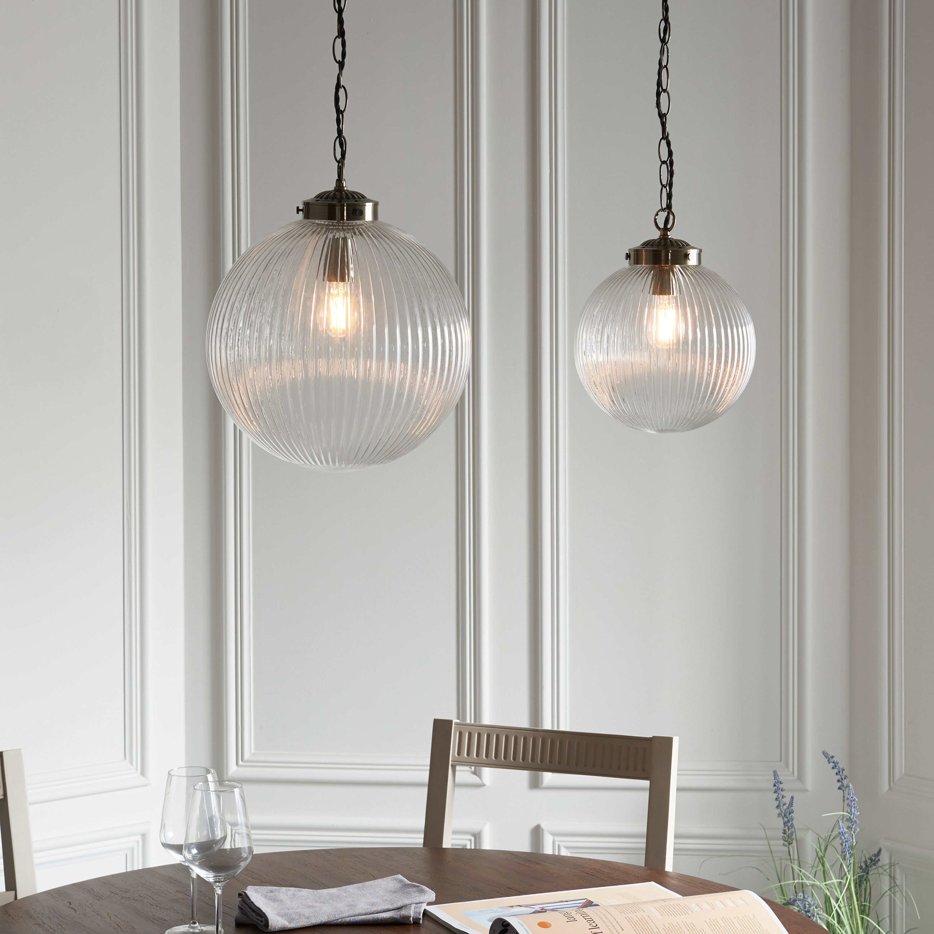 Mason Ribbed Glass Dome Pendant Light | Medium
