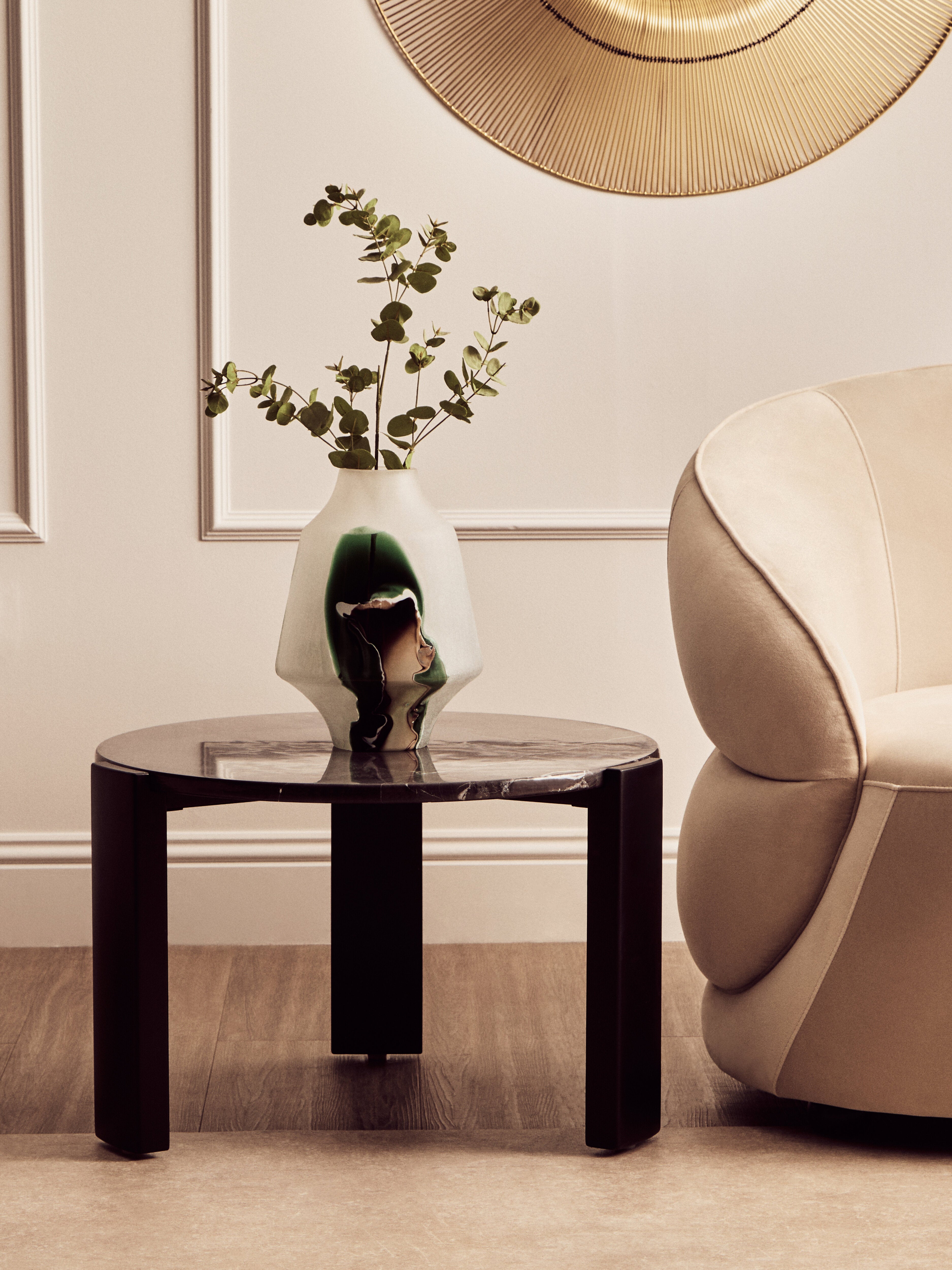 Solanto Round Black Marble Top Coffee Table | Small