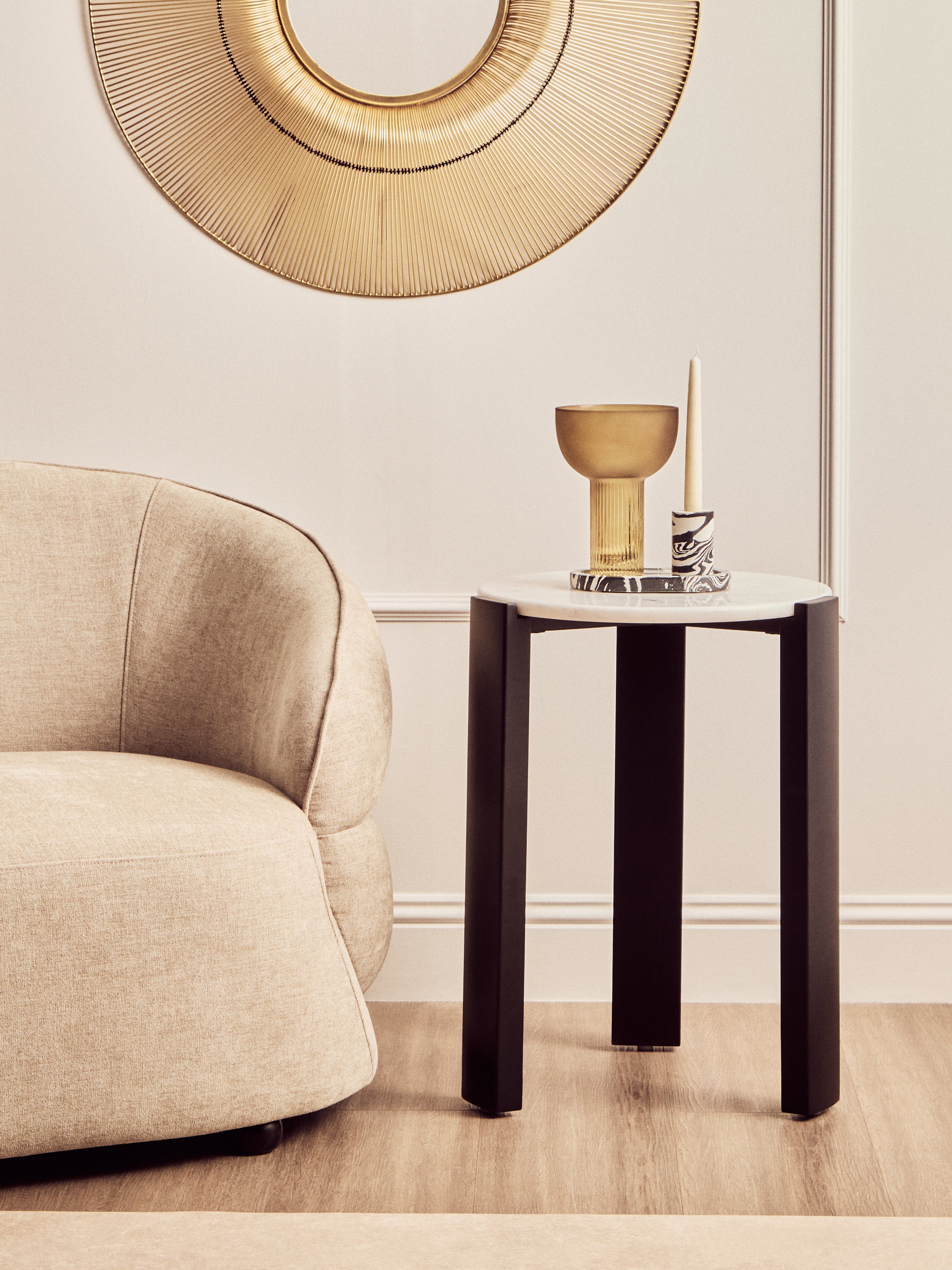 Solanto Black Acacia Wood & White Marble Round Side Table