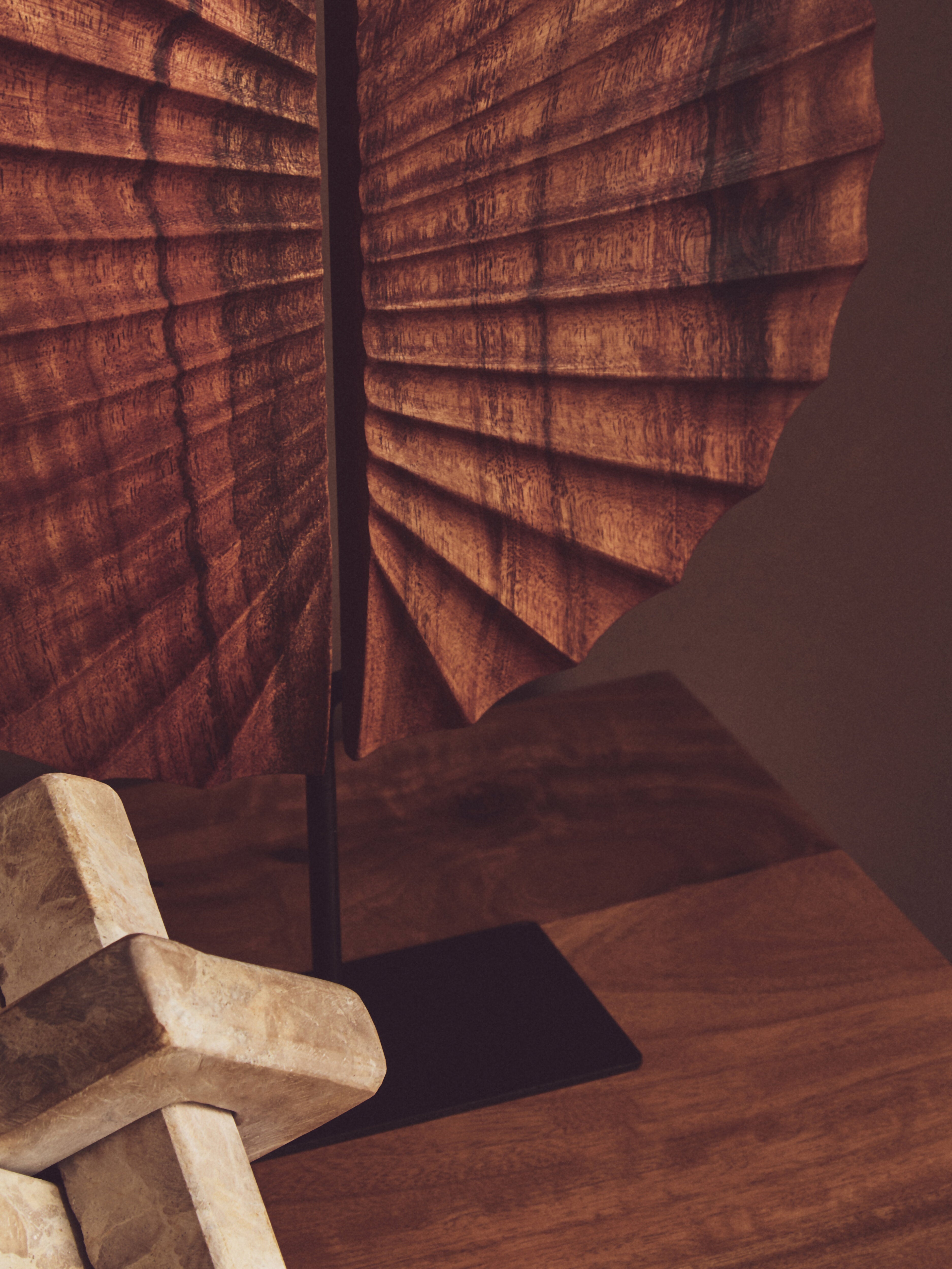 Lindos Brown Wood Sculpture With Black Base