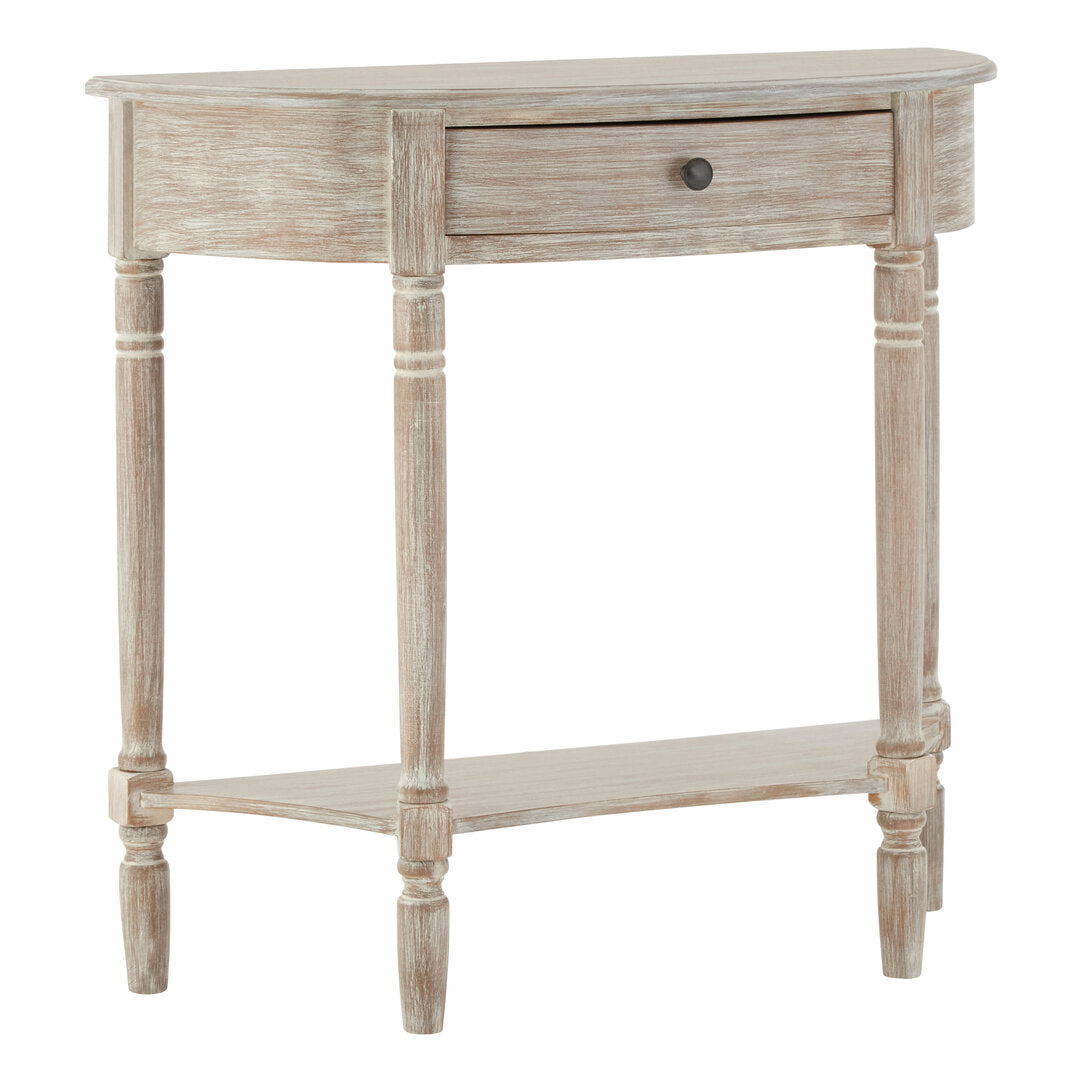 Donata Natural Wash Pine Wood Half Moon Console Table with Drawer