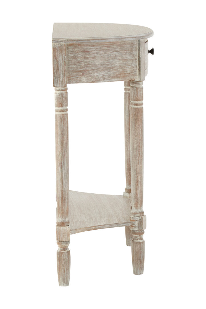Donata Natural Wash Pine Wood Half Moon Console Table with Drawer