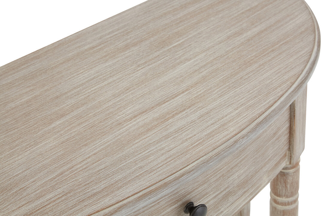 Donata Natural Wash Pine Wood Half Moon Console Table with Drawer