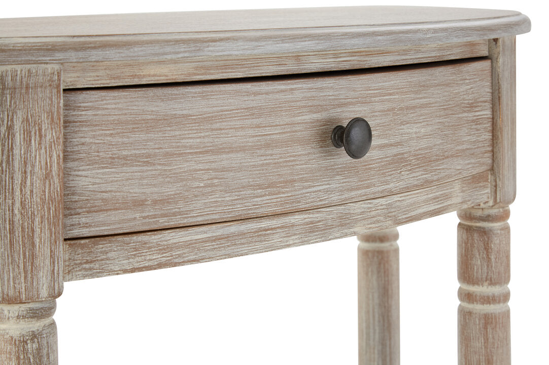 Donata Natural Wash Pine Wood Half Moon Console Table with Drawer