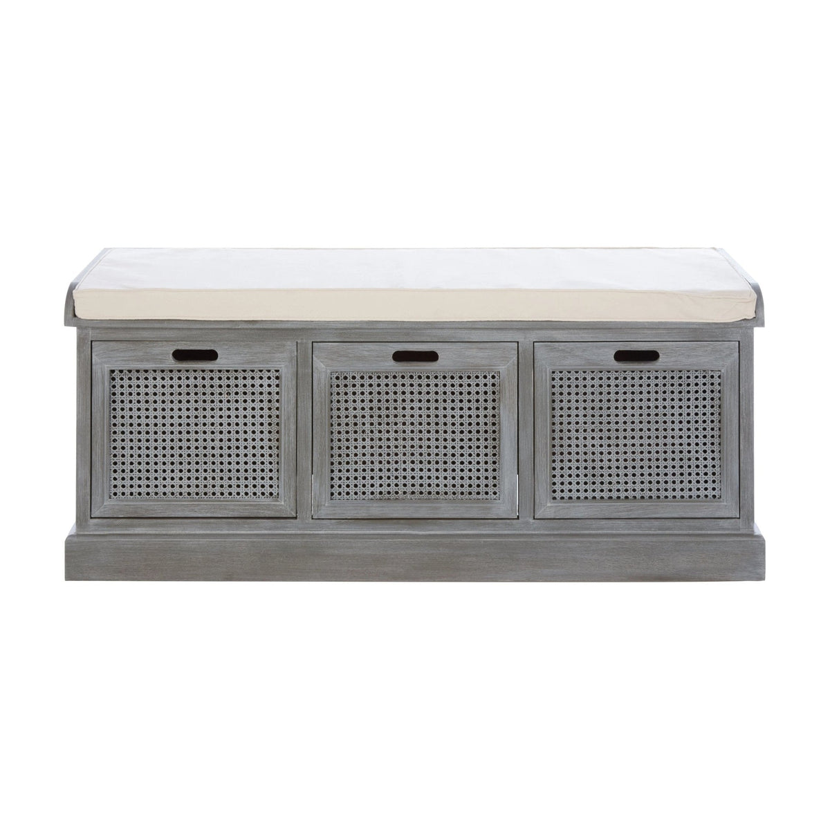 Chelsea Grey Wash Wood & Rattan Cushioned Storage Bench