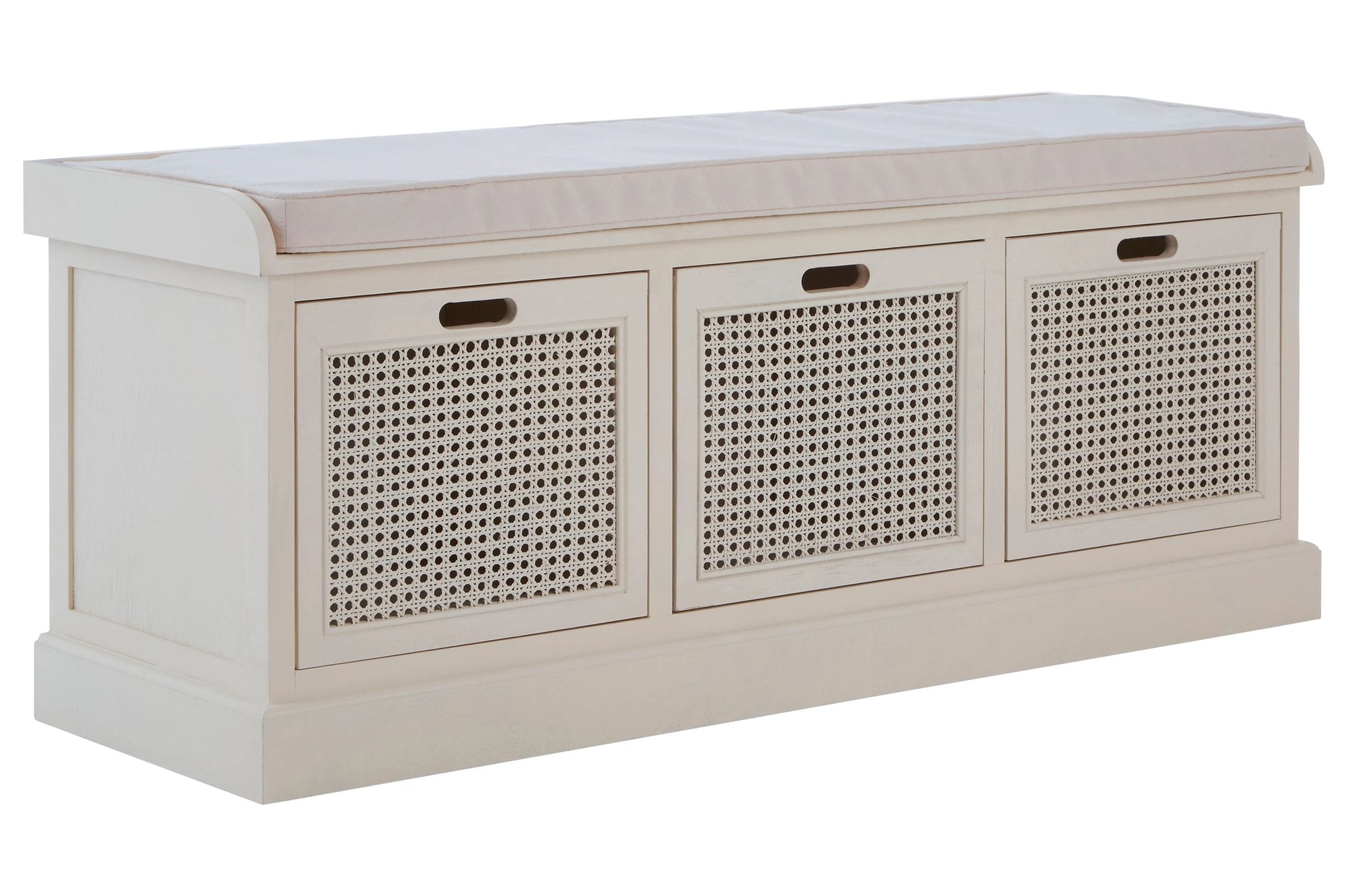 Chelsea White Wood & Rattan Cushioned Storage Bench