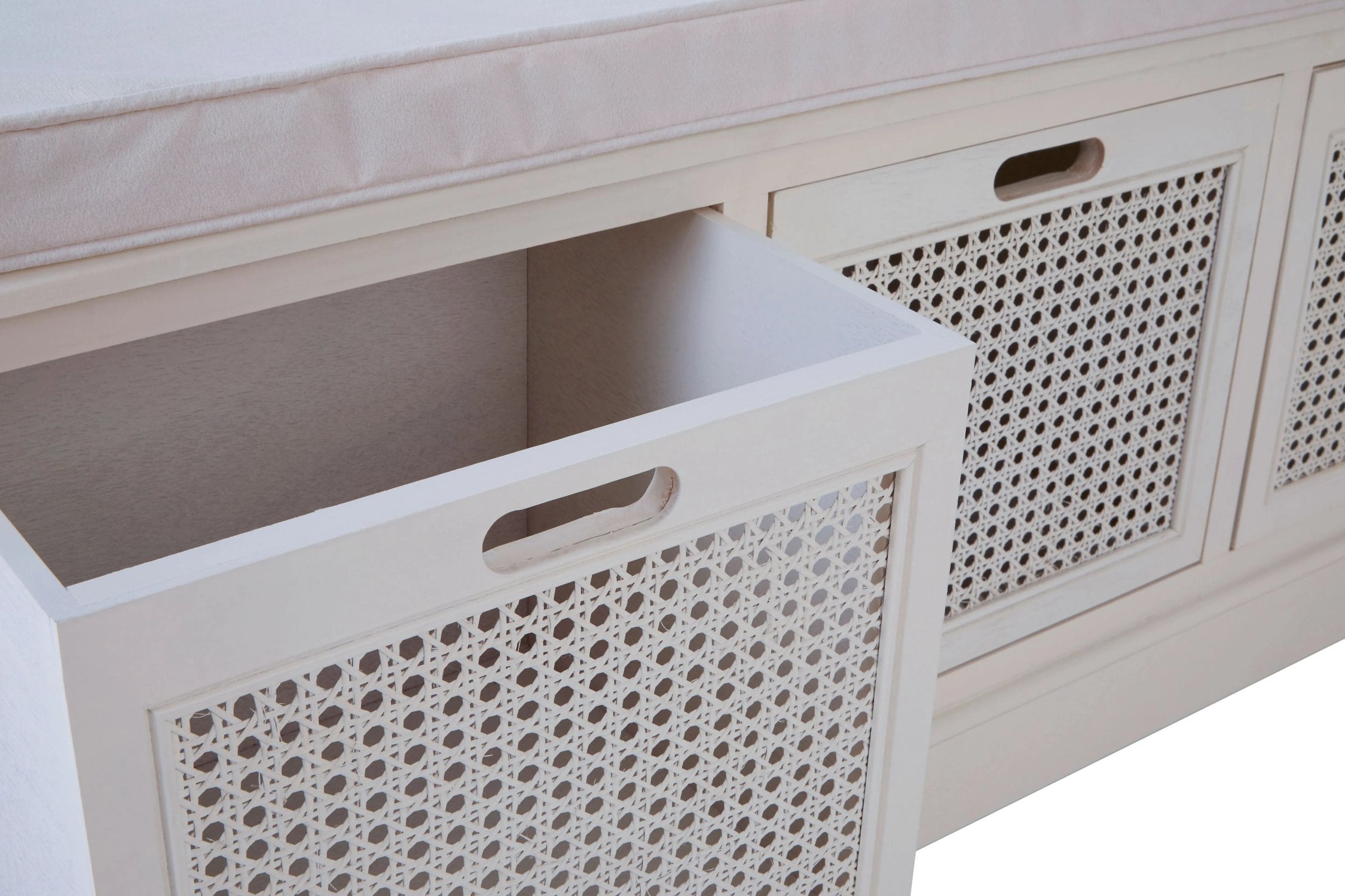 Chelsea White Wood & Rattan Cushioned Storage Bench