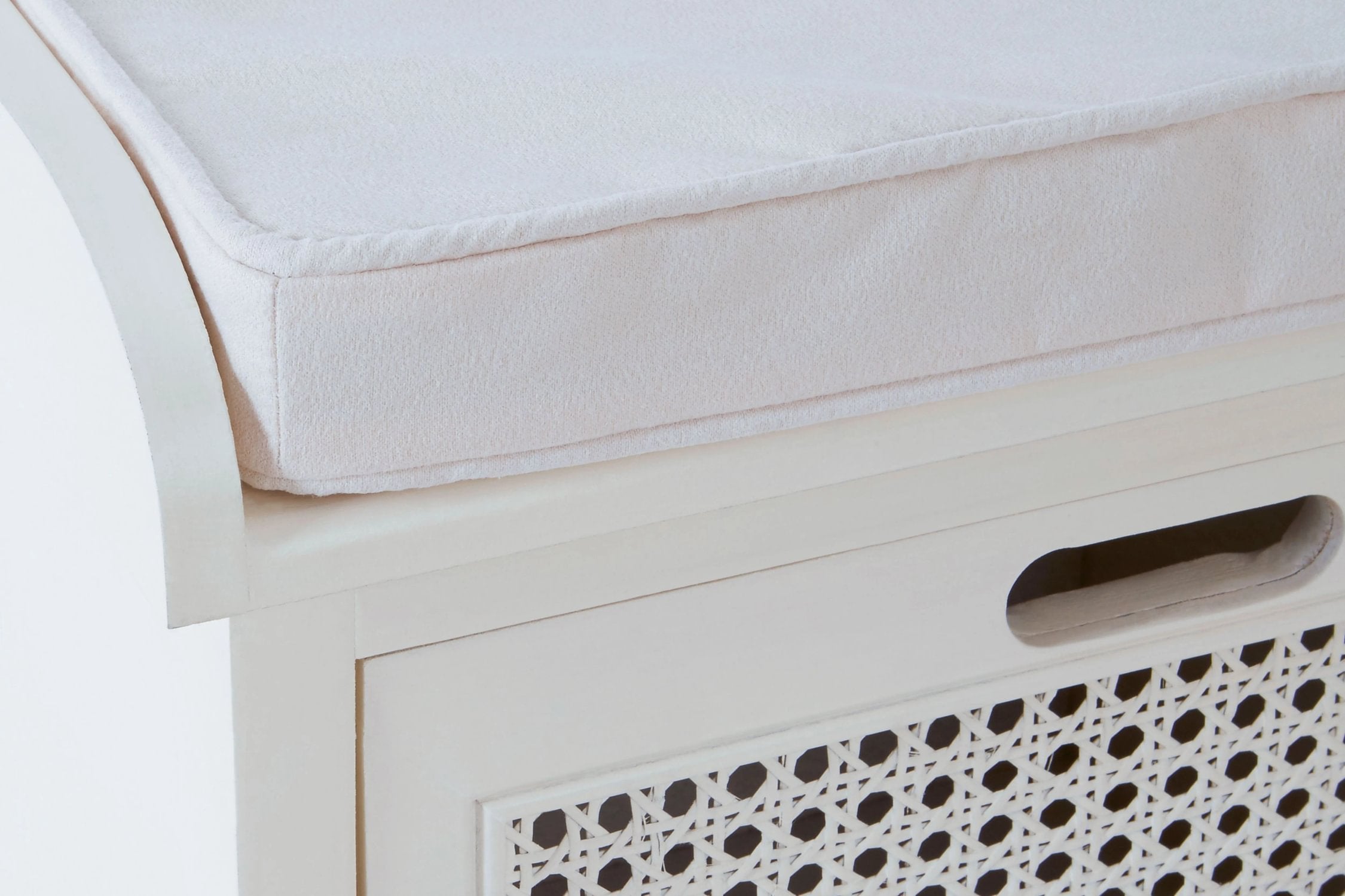 Chelsea White Wood & Rattan Cushioned Storage Bench