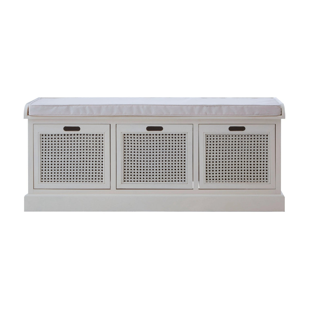 Chelsea White Wood & Rattan Cushioned Storage Bench