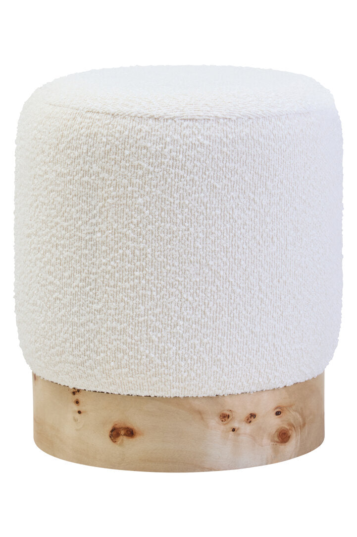 Stellan Burl Wood & Cream Boucle Round Stool