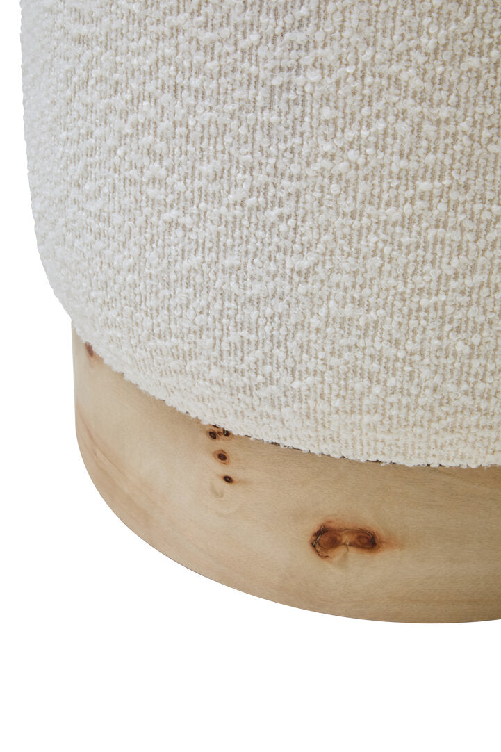 Stellan Burl Wood & Cream Boucle Round Stool