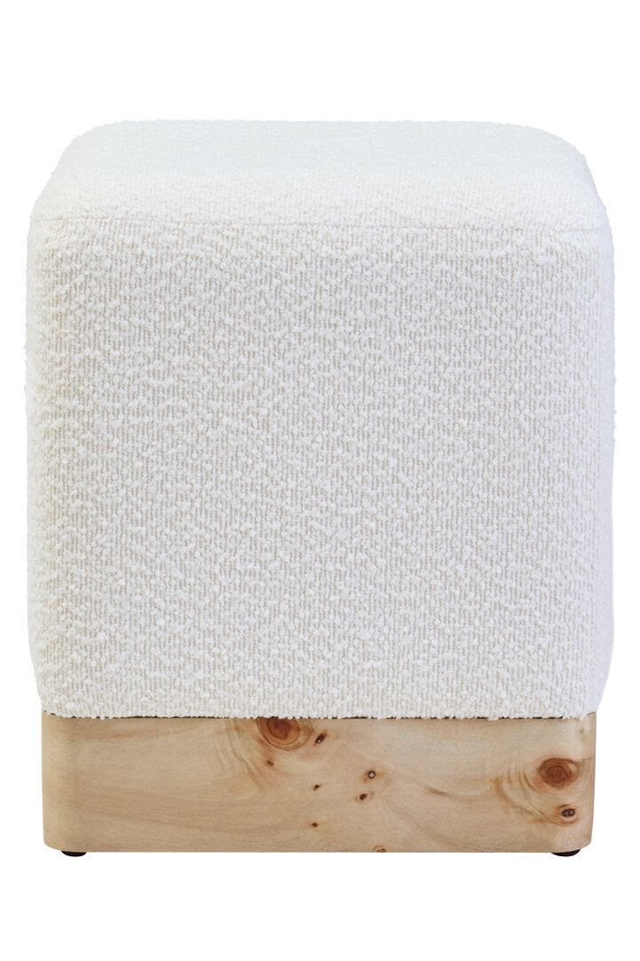Stellan Burl Wood & Cream Boucle Sqaure Stool