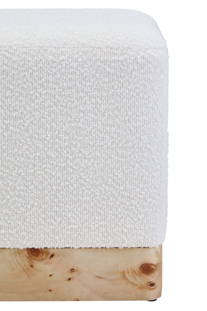 Stellan Burl Wood & Cream Boucle Sqaure Stool
