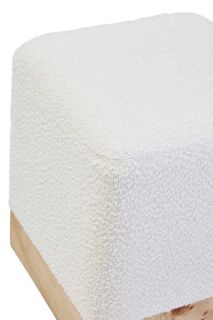 Stellan Burl Wood & Cream Boucle Sqaure Stool
