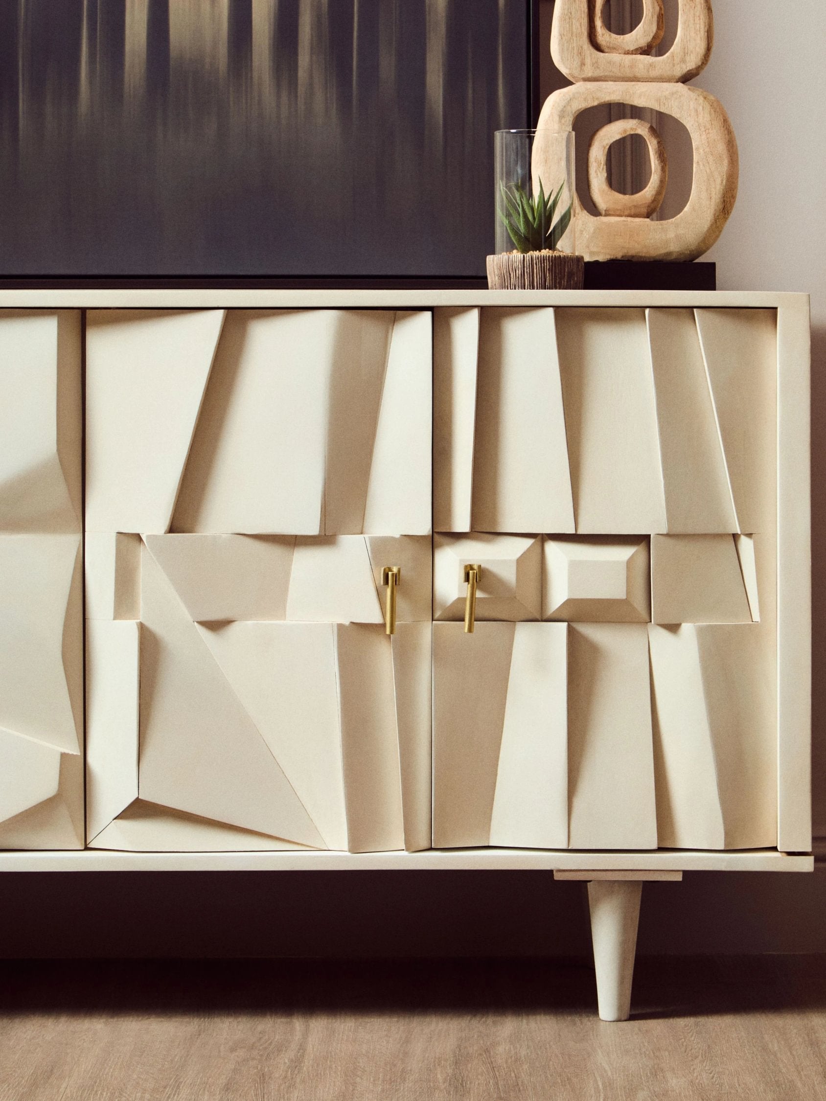 Harlow 4 Door Whitewash Mango Wood Abstract Sideboard