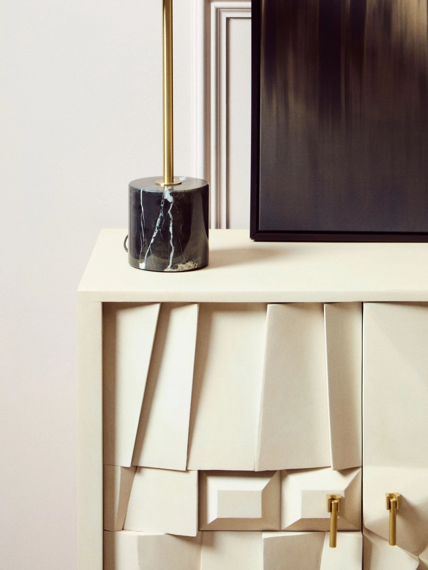 Harlow 4 Door Whitewash Mango Wood Abstract Sideboard