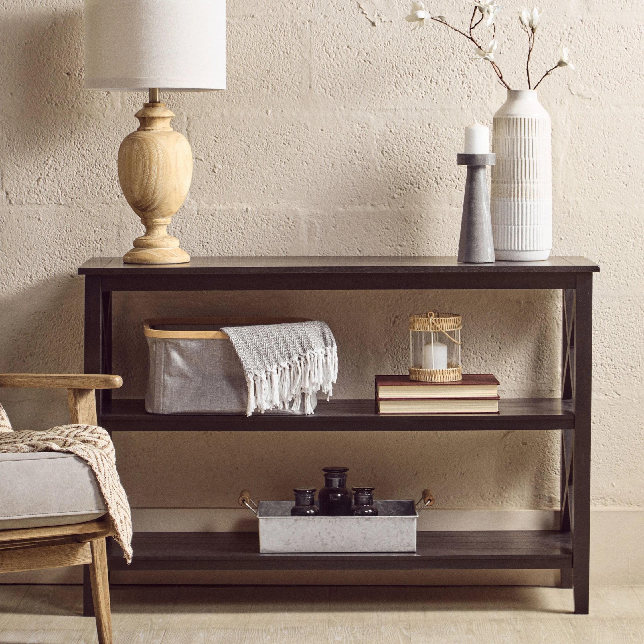 Chelsea Large Black 2 Tier Wood Bookshelf