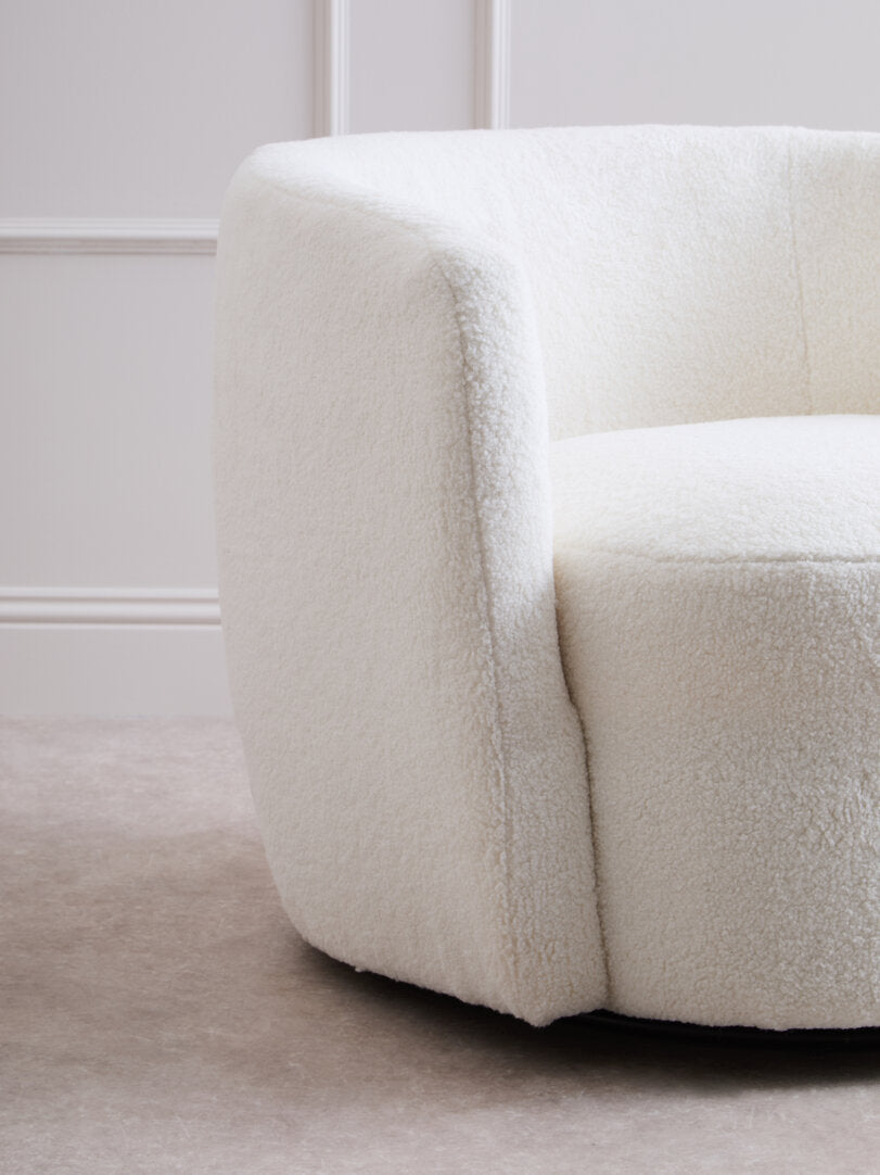 Newham Ivory Boucle Effect Curved Lounge Chair With Swivel Base