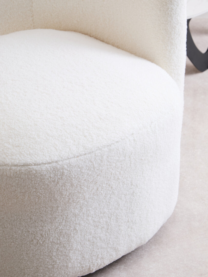 Newham Ivory Boucle Effect Curved Lounge Chair With Swivel Base